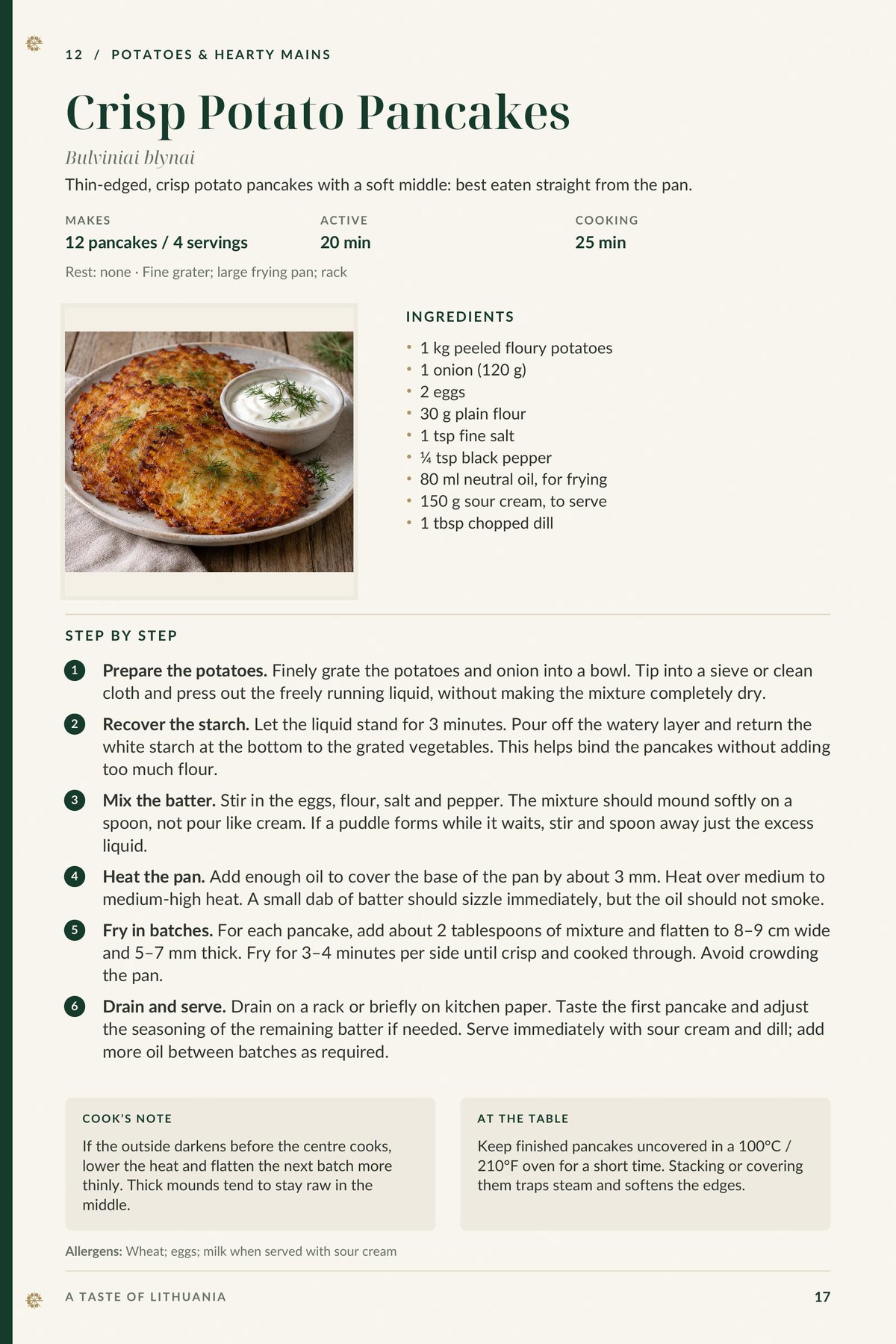 Crisp Potato Pancakes recipe page from A Taste of Lithuania