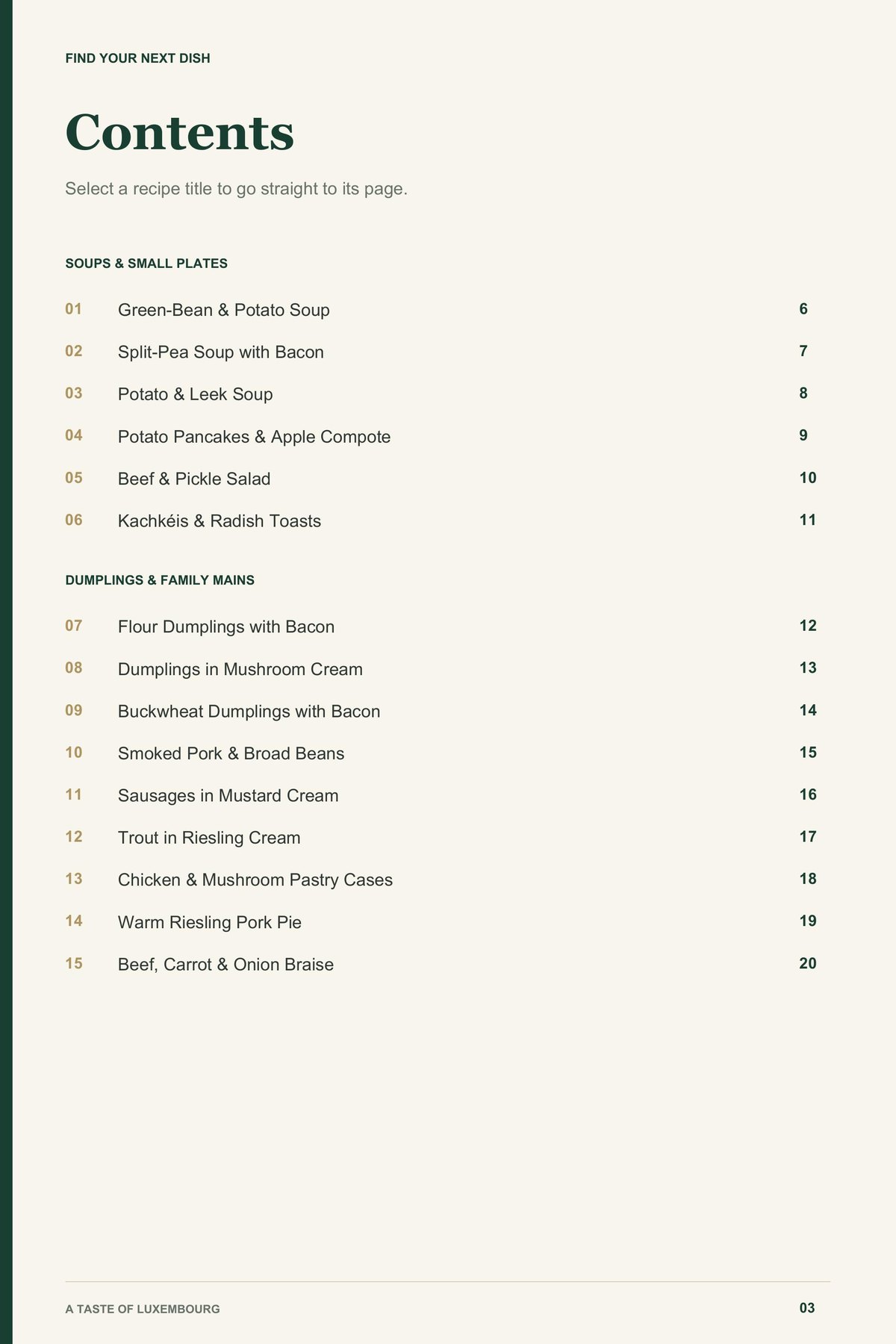 Contents, page 1 from A Taste of Luxembourg