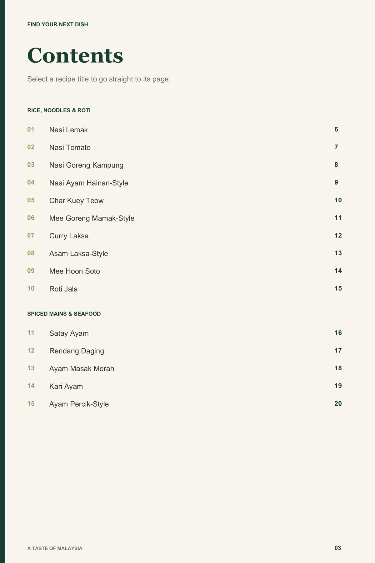 Contents, page 1 from A Taste of Malaysia