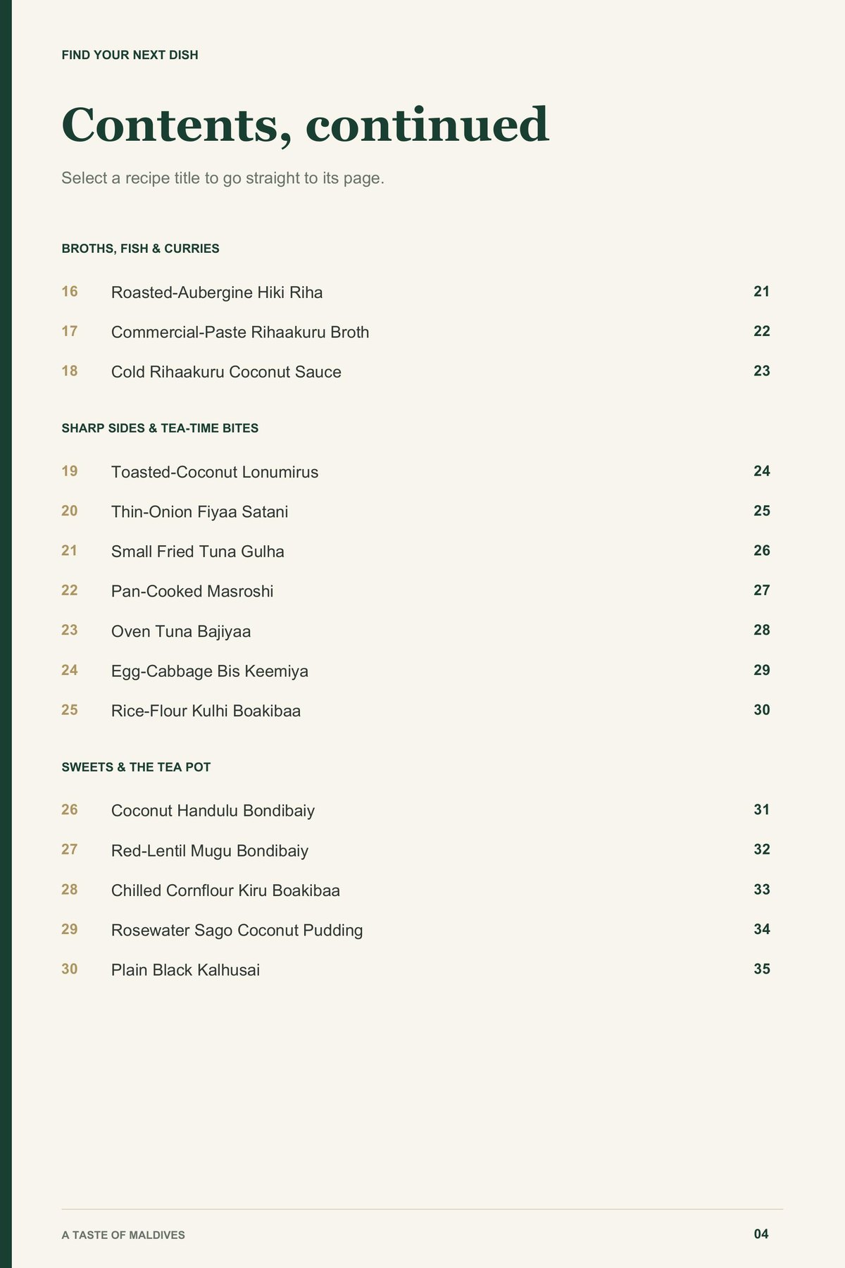 Contents, page 2 from A Taste of Maldives