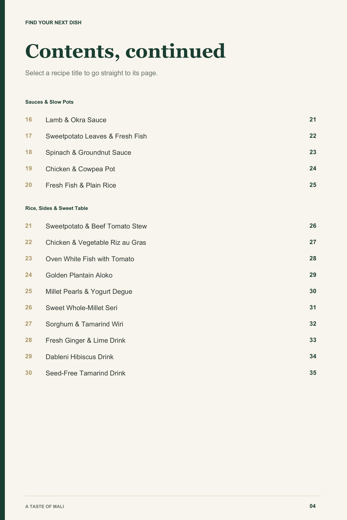 Contents, page 2 from A Taste of Mali