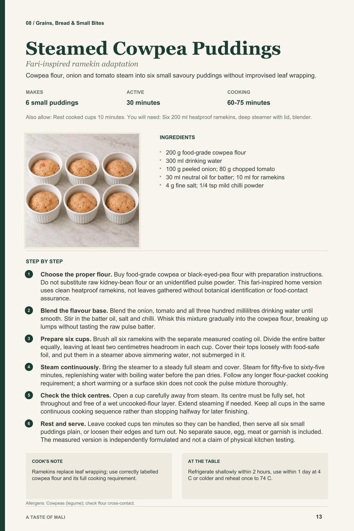 Steamed Cowpea Puddings recipe page from A Taste of Mali