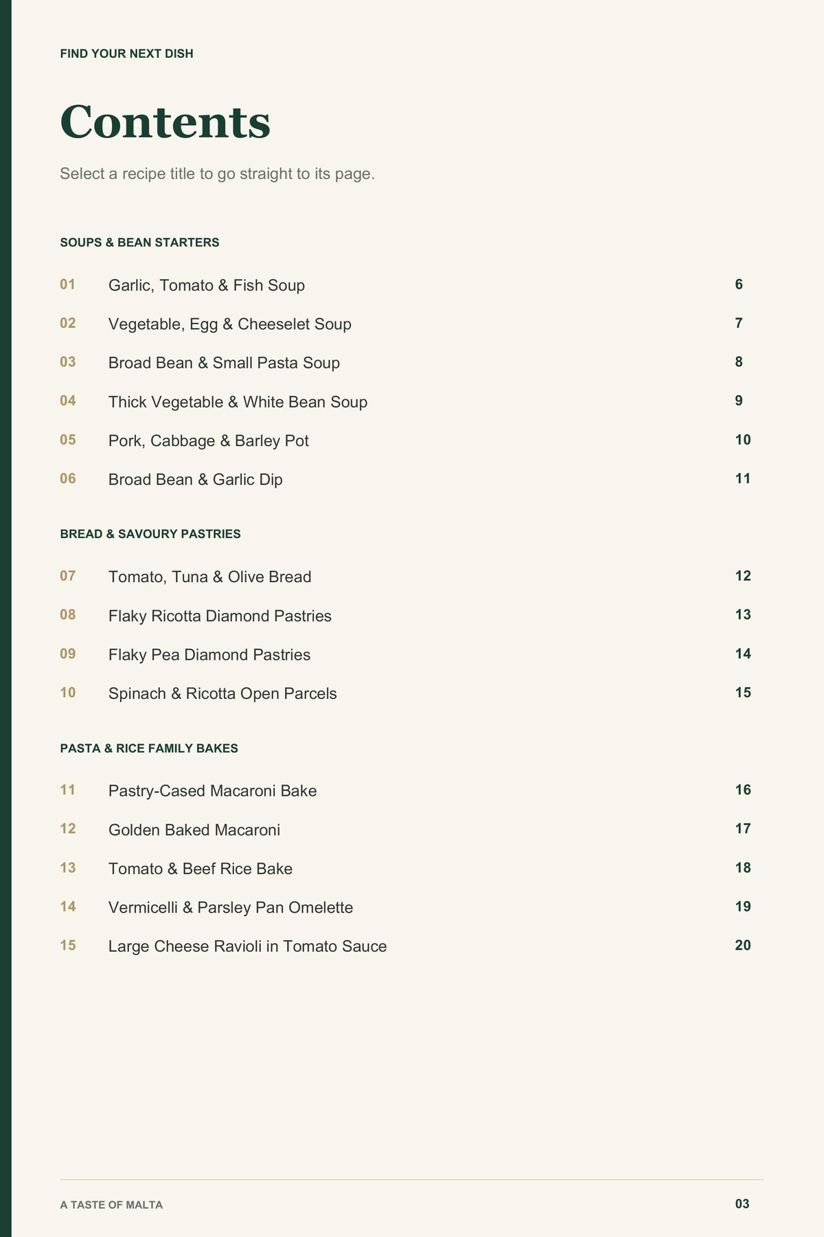 Contents, page 1 from A Taste of Malta