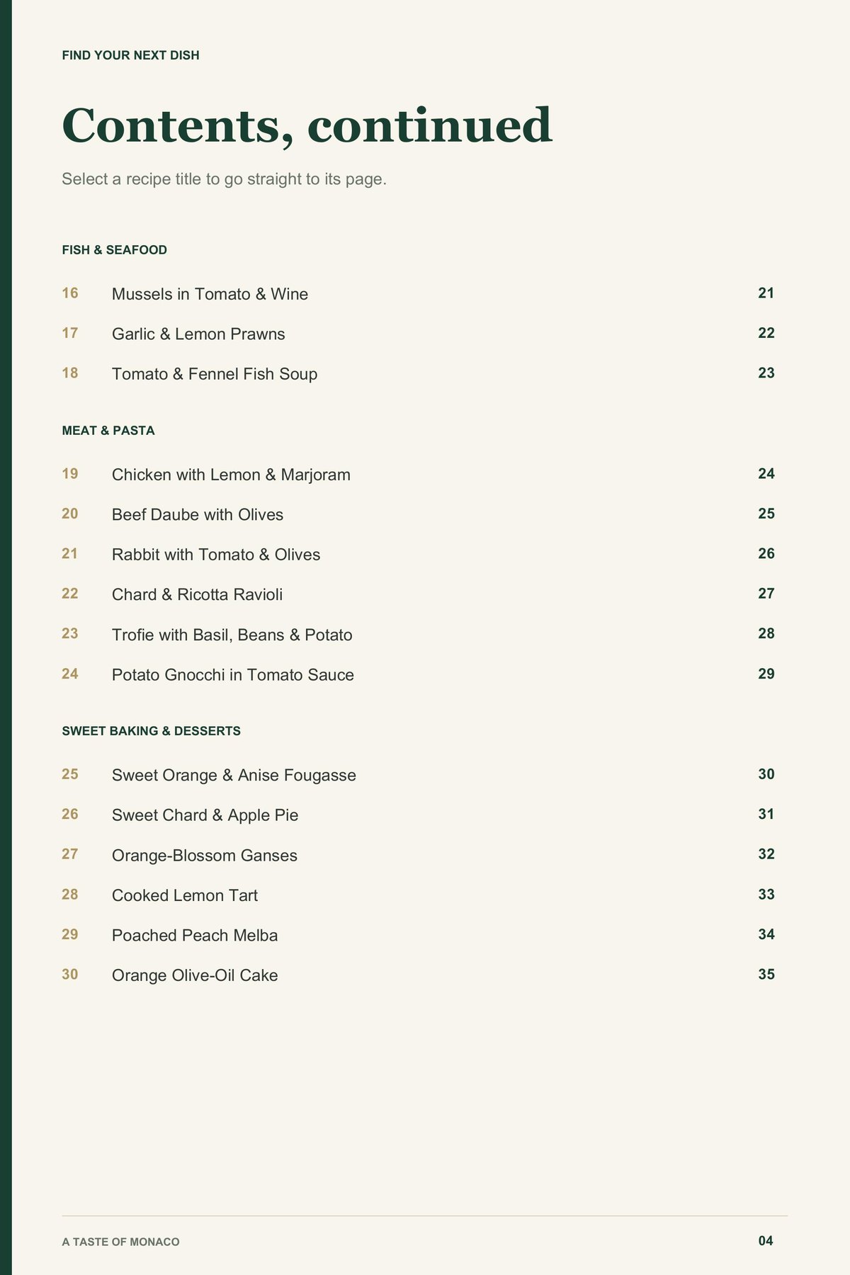 Contents, page 2 from A Taste of Monaco