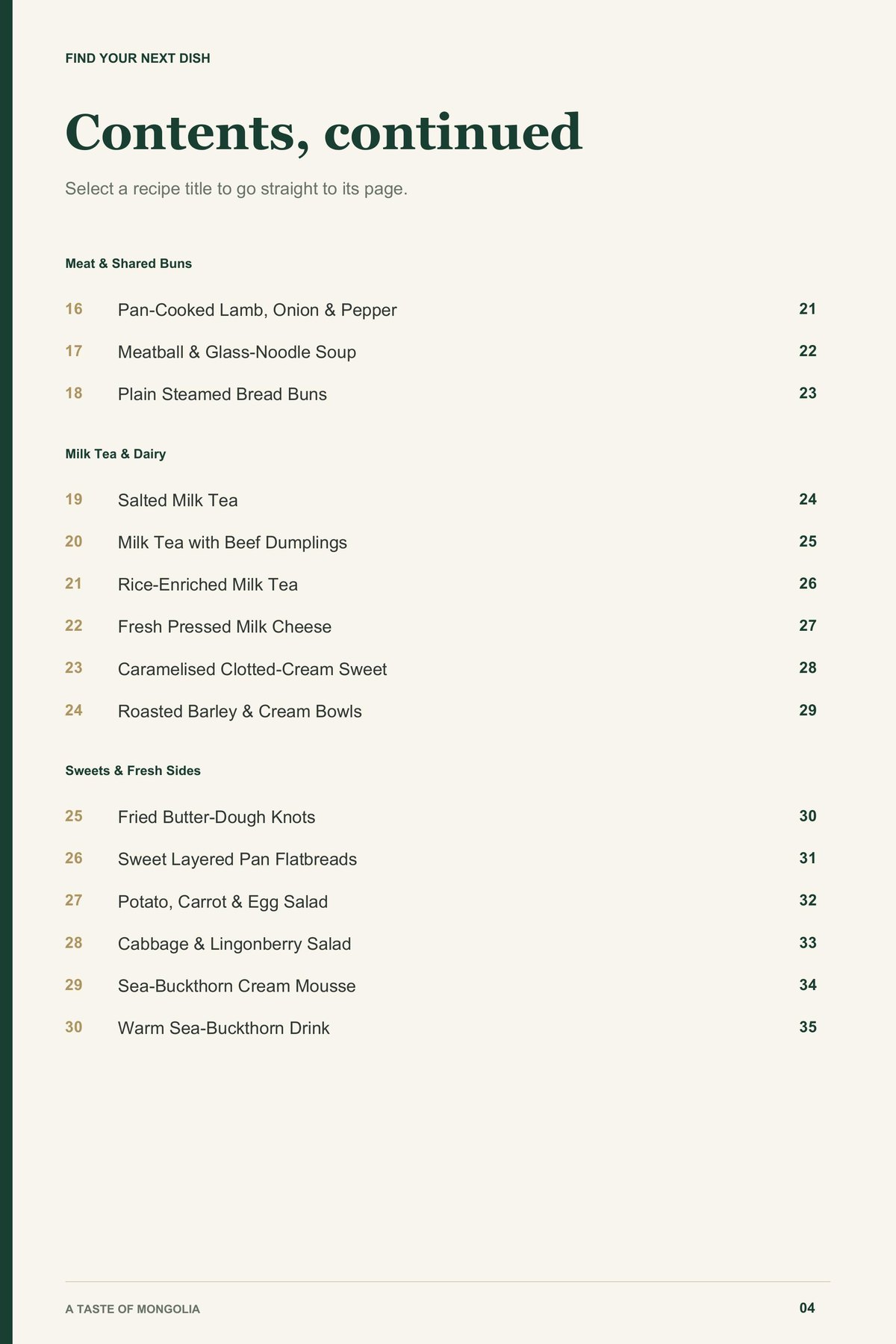 Contents, page 2 from A Taste of Mongolia