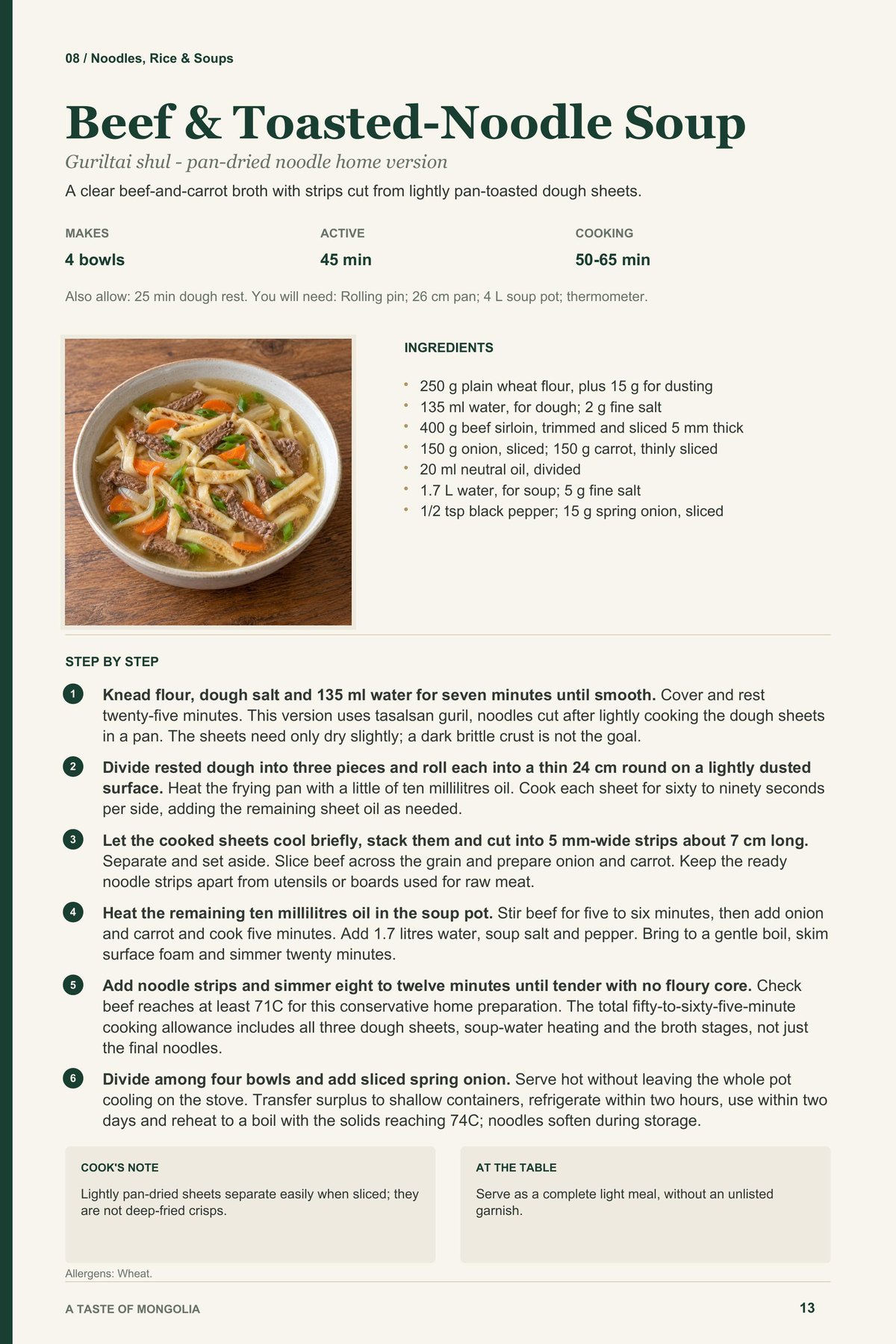 Beef & Toasted-Noodle Soup recipe page from A Taste of Mongolia