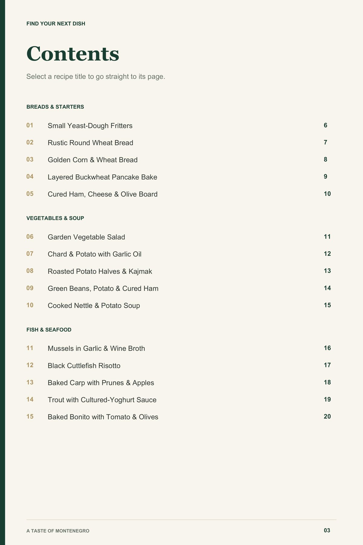 Contents, page 1 from A Taste of Montenegro