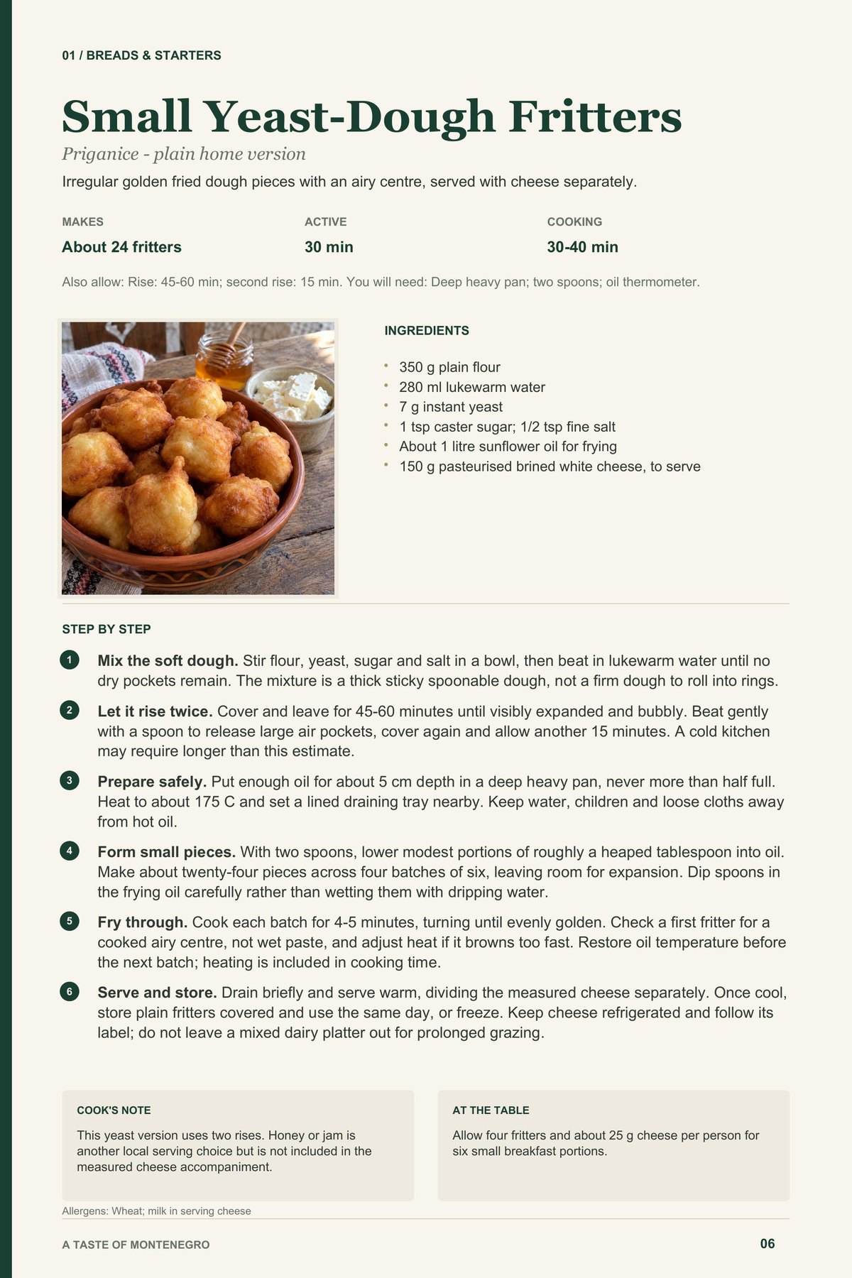 Small Yeast-Dough Fritters recipe page from A Taste of Montenegro