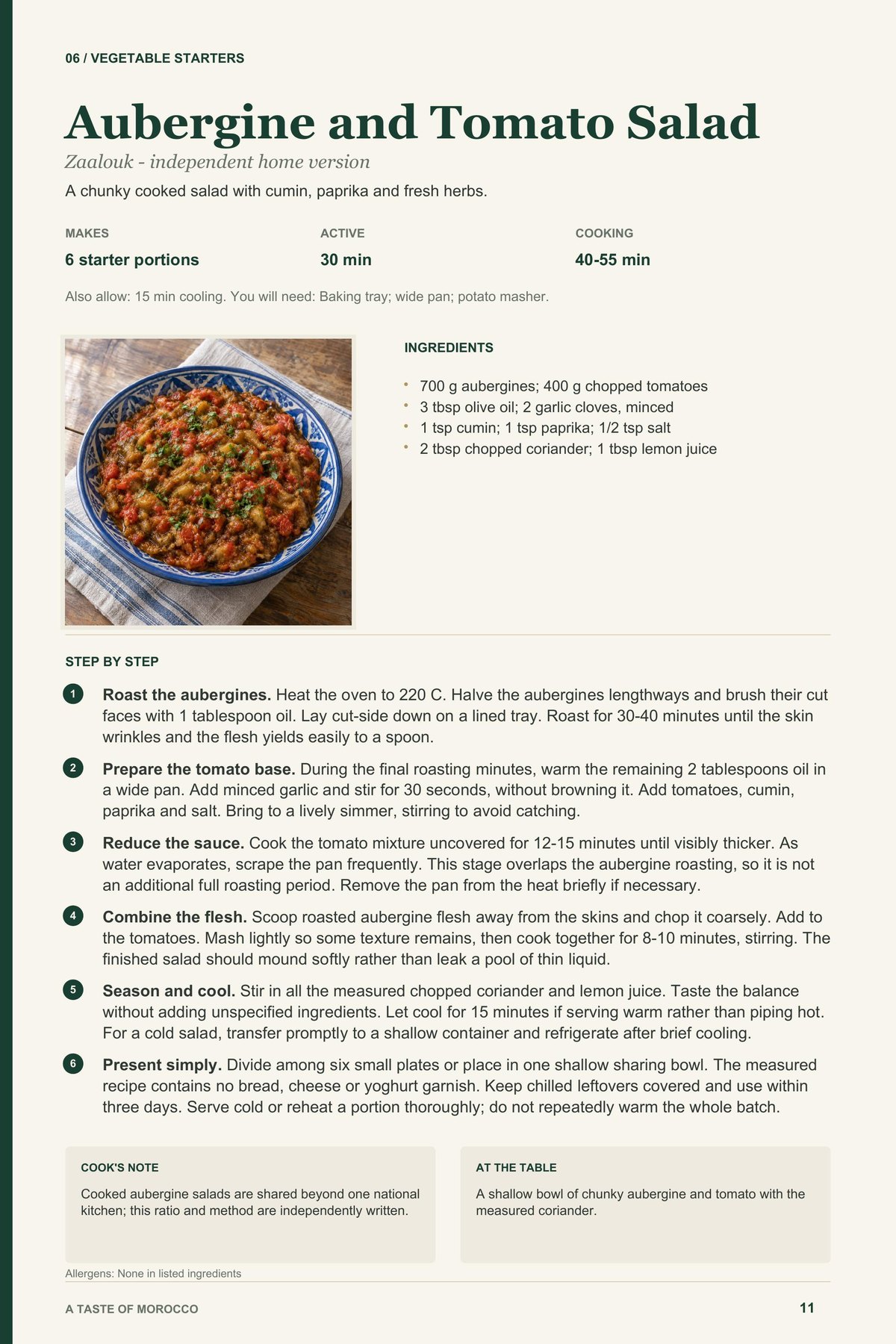 Aubergine and Tomato Salad recipe page from A Taste of Morocco