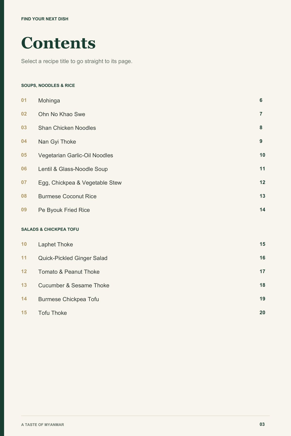 Contents, page 1 from A Taste of Myanmar