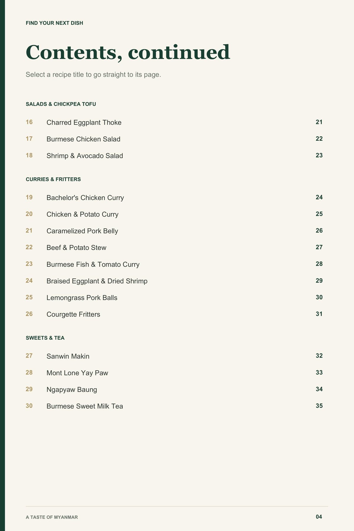 Contents, page 2 from A Taste of Myanmar