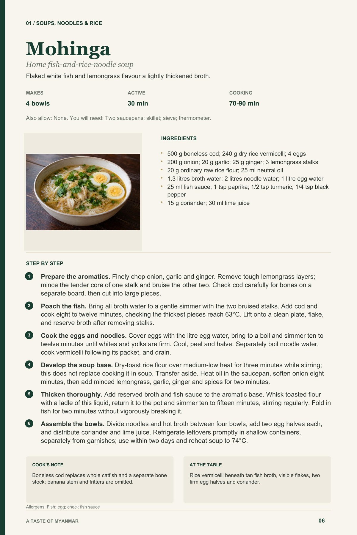 Mohinga recipe page from A Taste of Myanmar