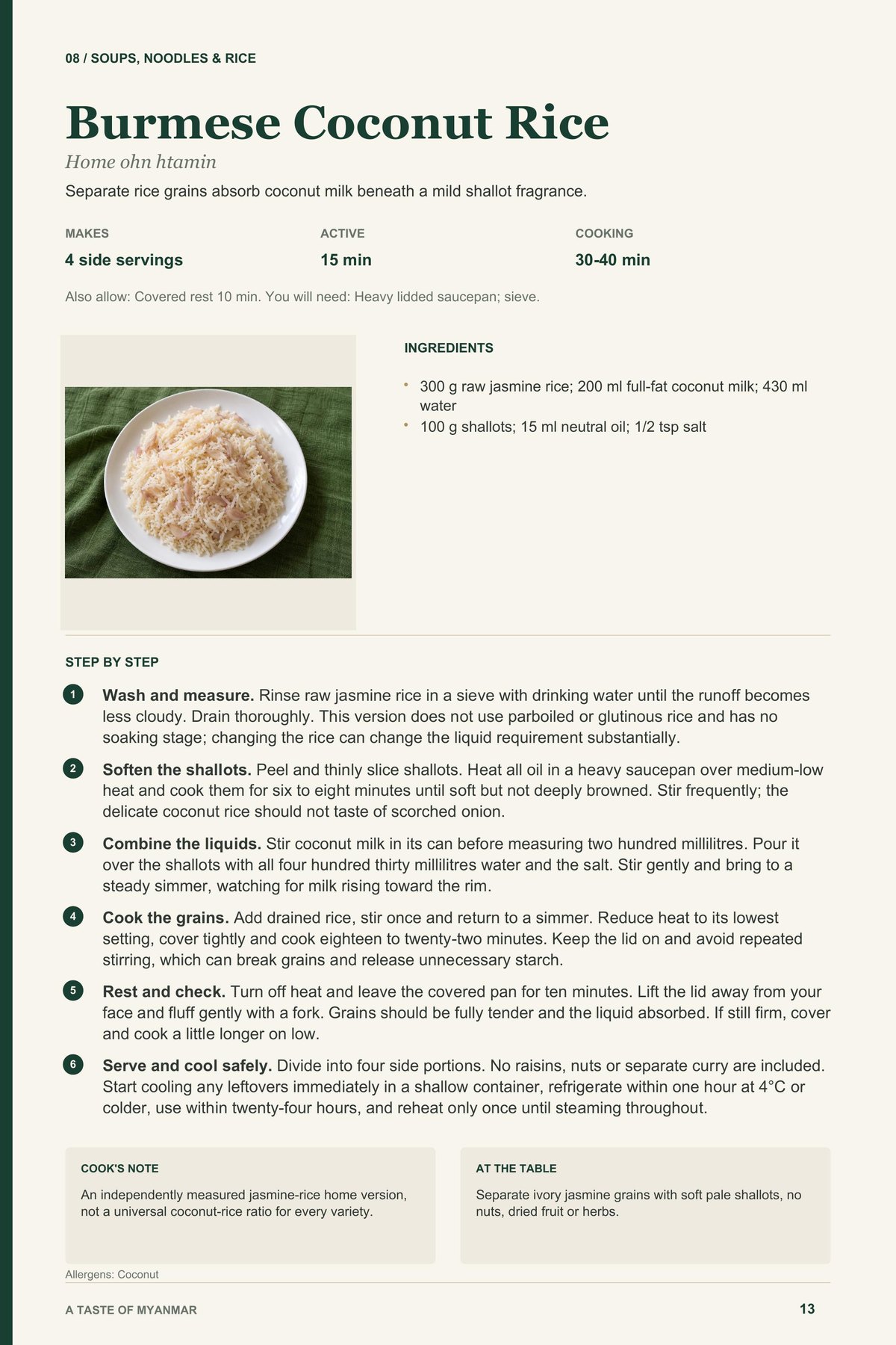 Burmese Coconut Rice recipe page from A Taste of Myanmar