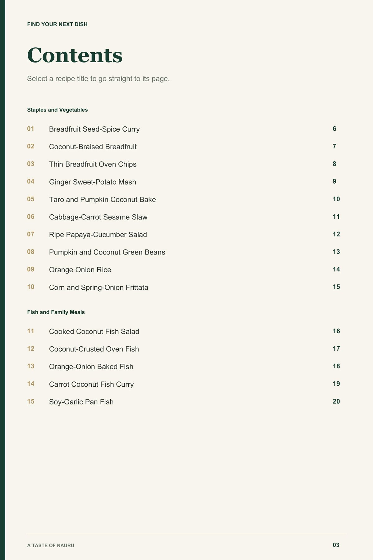 Contents, page 1 from A Taste of Nauru