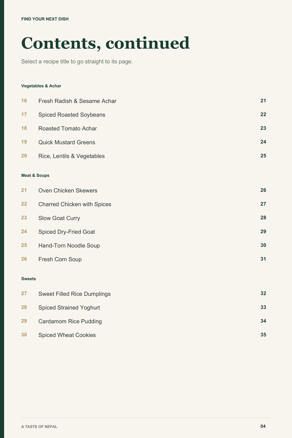 Contents, page 2 from A Taste of Nepal
