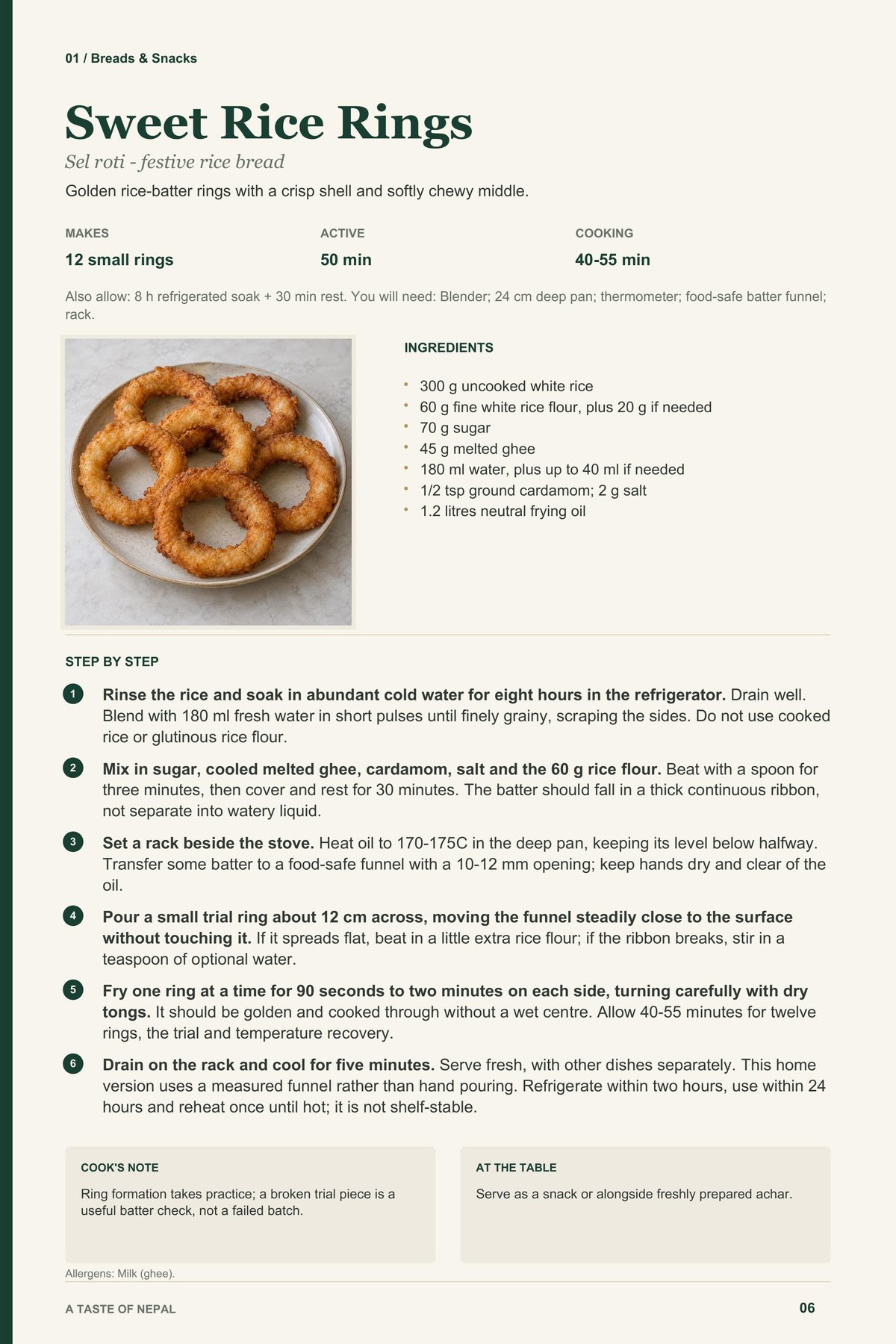 Sweet Rice Rings recipe page from A Taste of Nepal