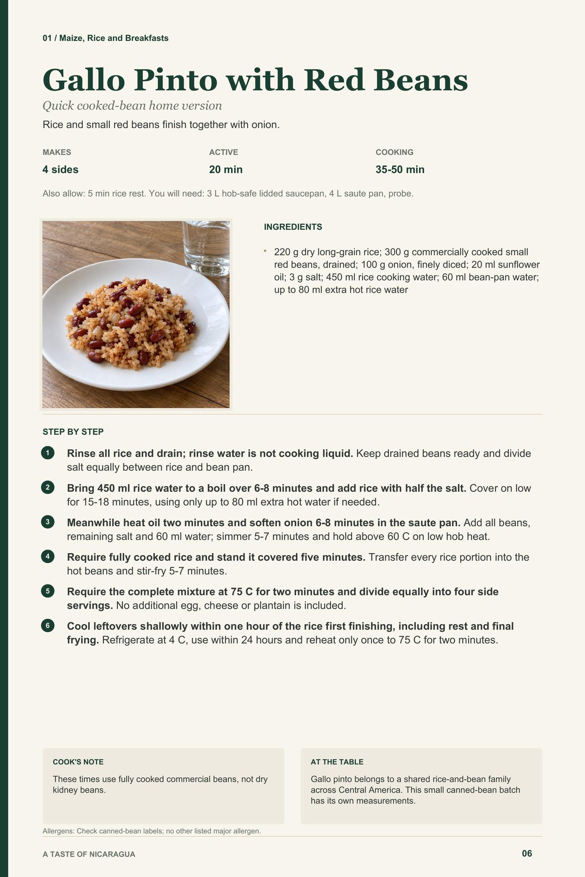 Gallo Pinto with Red Beans recipe page from A Taste of Nicaragua