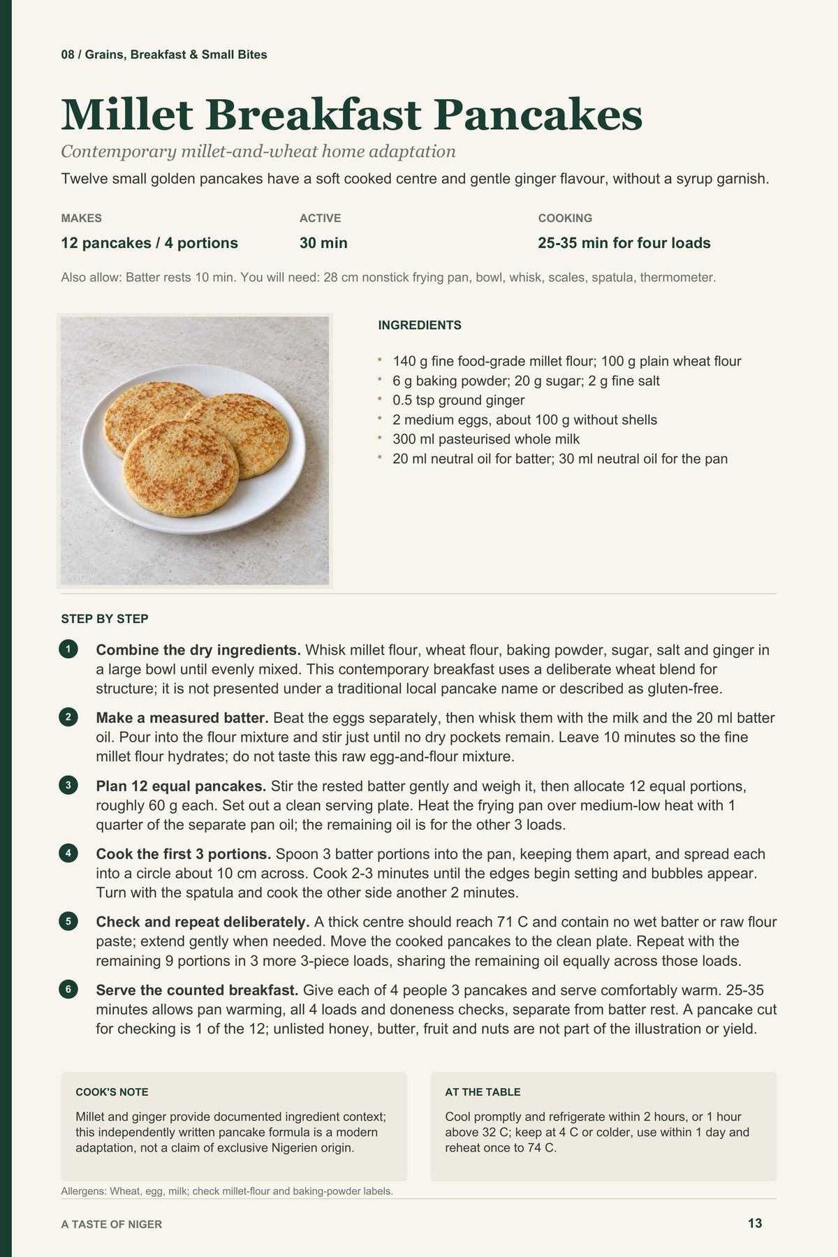 Millet Breakfast Pancakes recipe page from A Taste of Niger