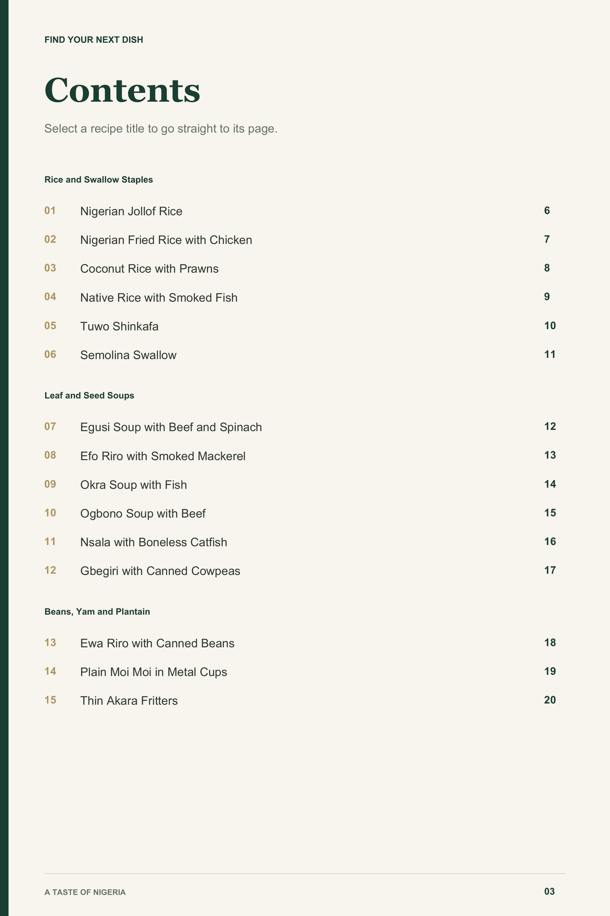 Contents, page 1 from A Taste of Nigeria