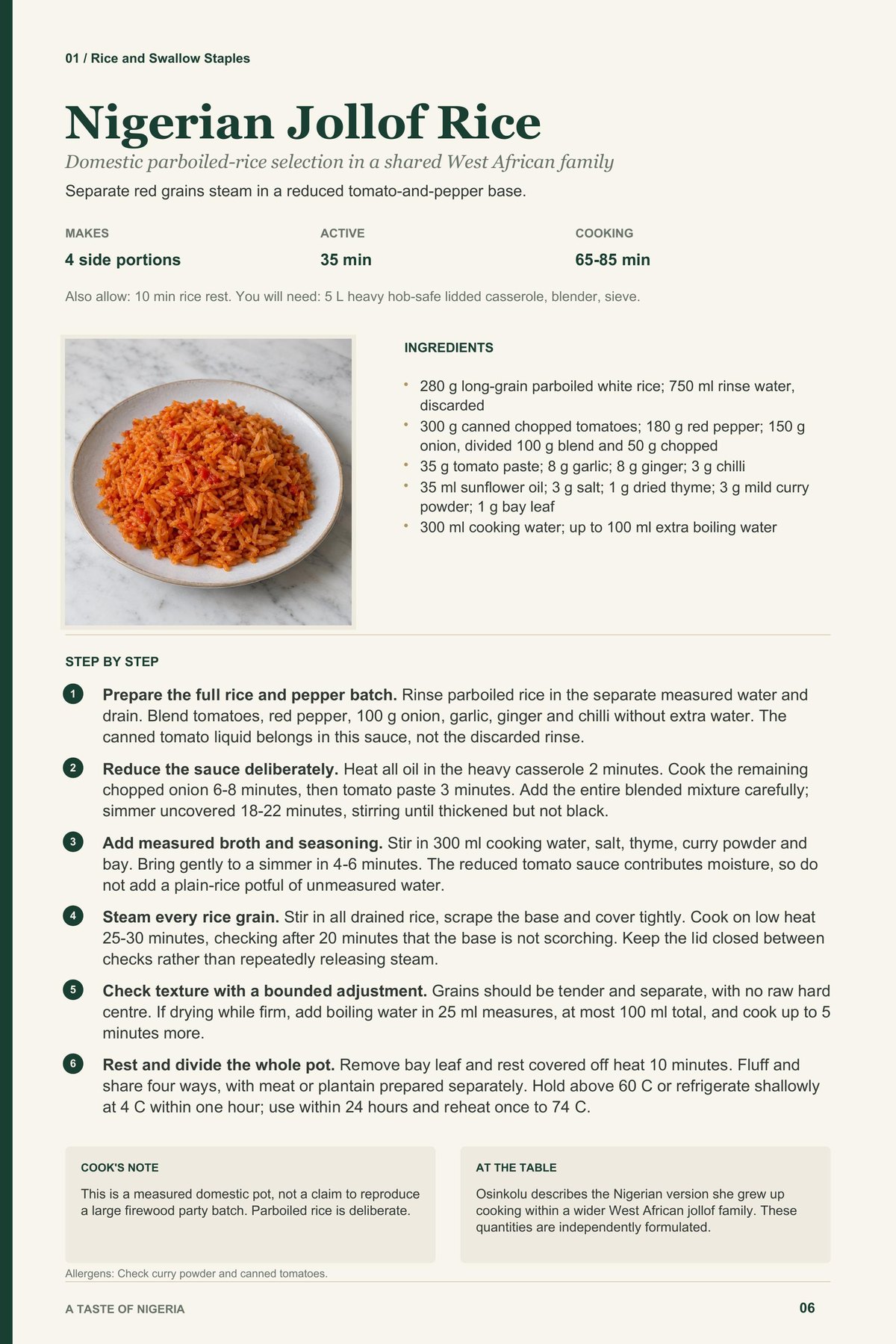 Nigerian Jollof Rice recipe page from A Taste of Nigeria