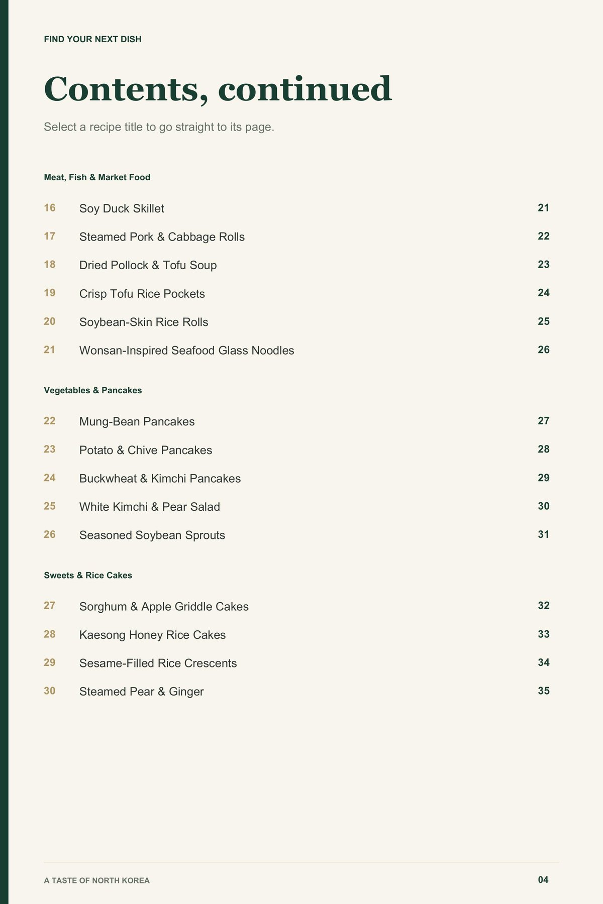 Contents, page 2 from A Taste of North Korea