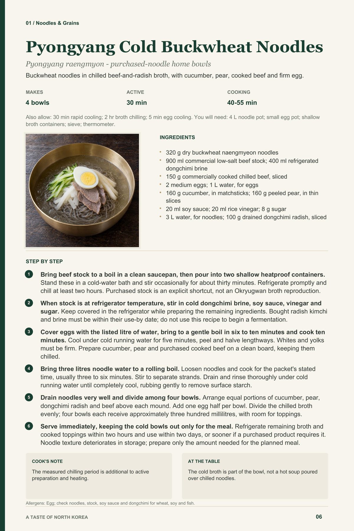 Pyongyang Cold Buckwheat Noodles recipe page from A Taste of North Korea