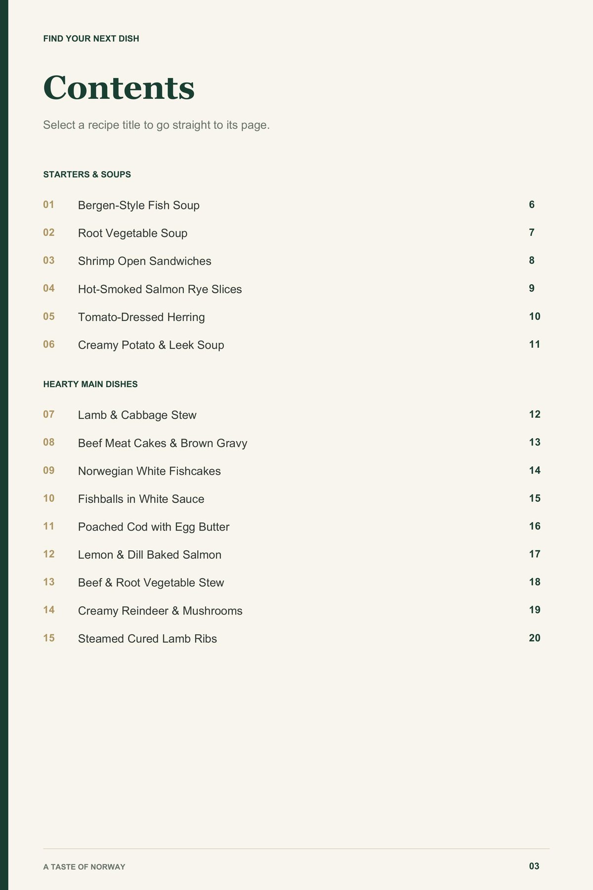 Contents, page 1 from A Taste of Norway