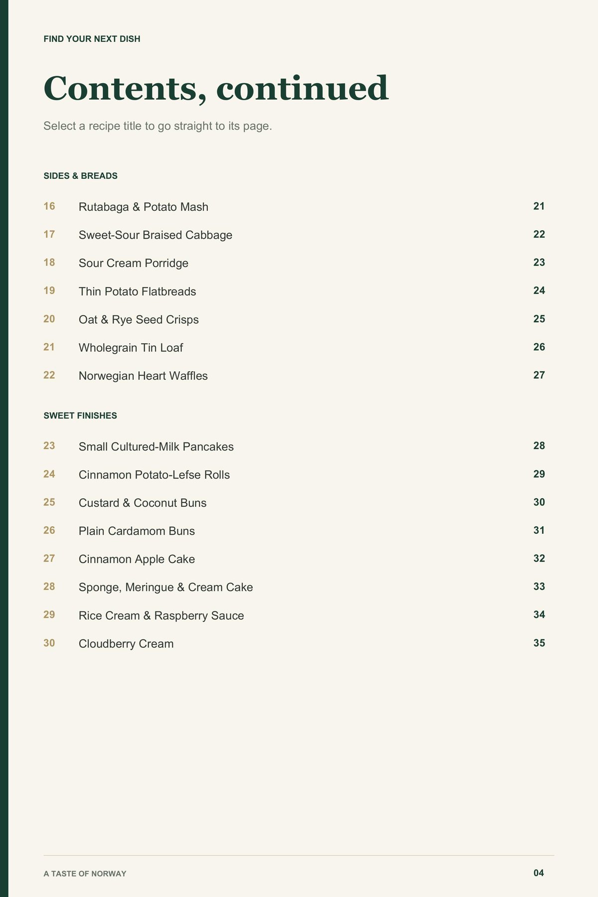 Contents, page 2 from A Taste of Norway