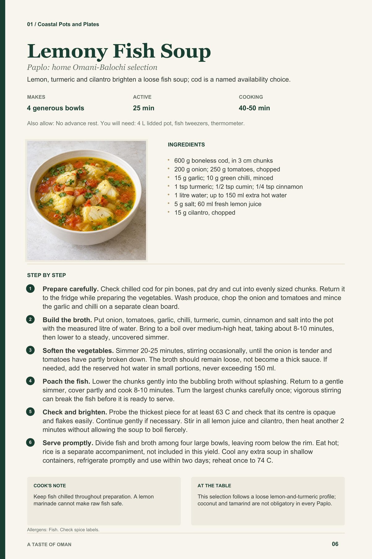 Lemony Fish Soup recipe page from A Taste of Oman