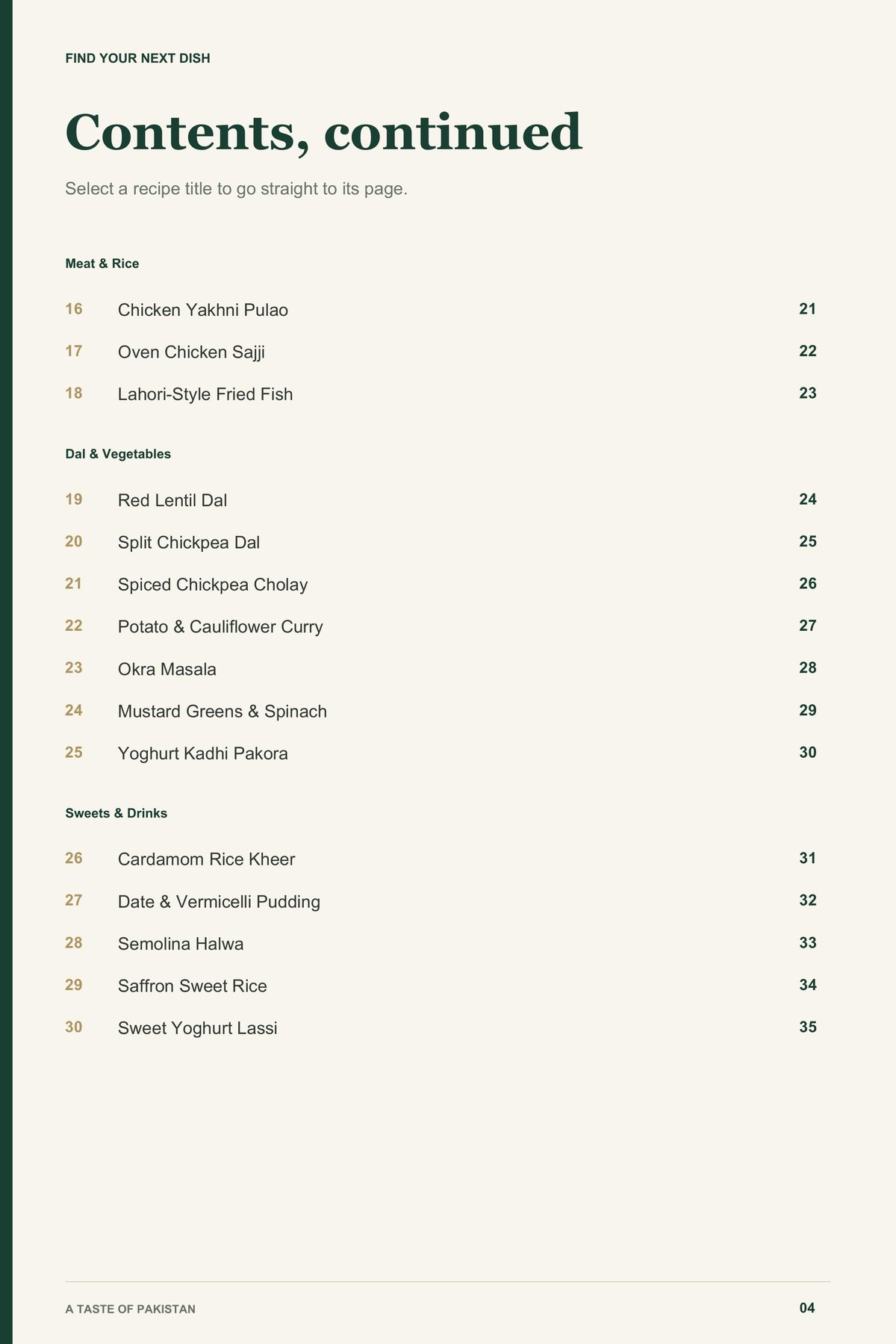 Contents, page 2 from A Taste of Pakistan