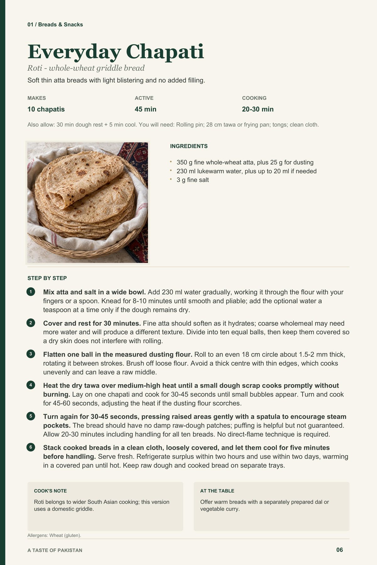 Everyday Chapati recipe page from A Taste of Pakistan