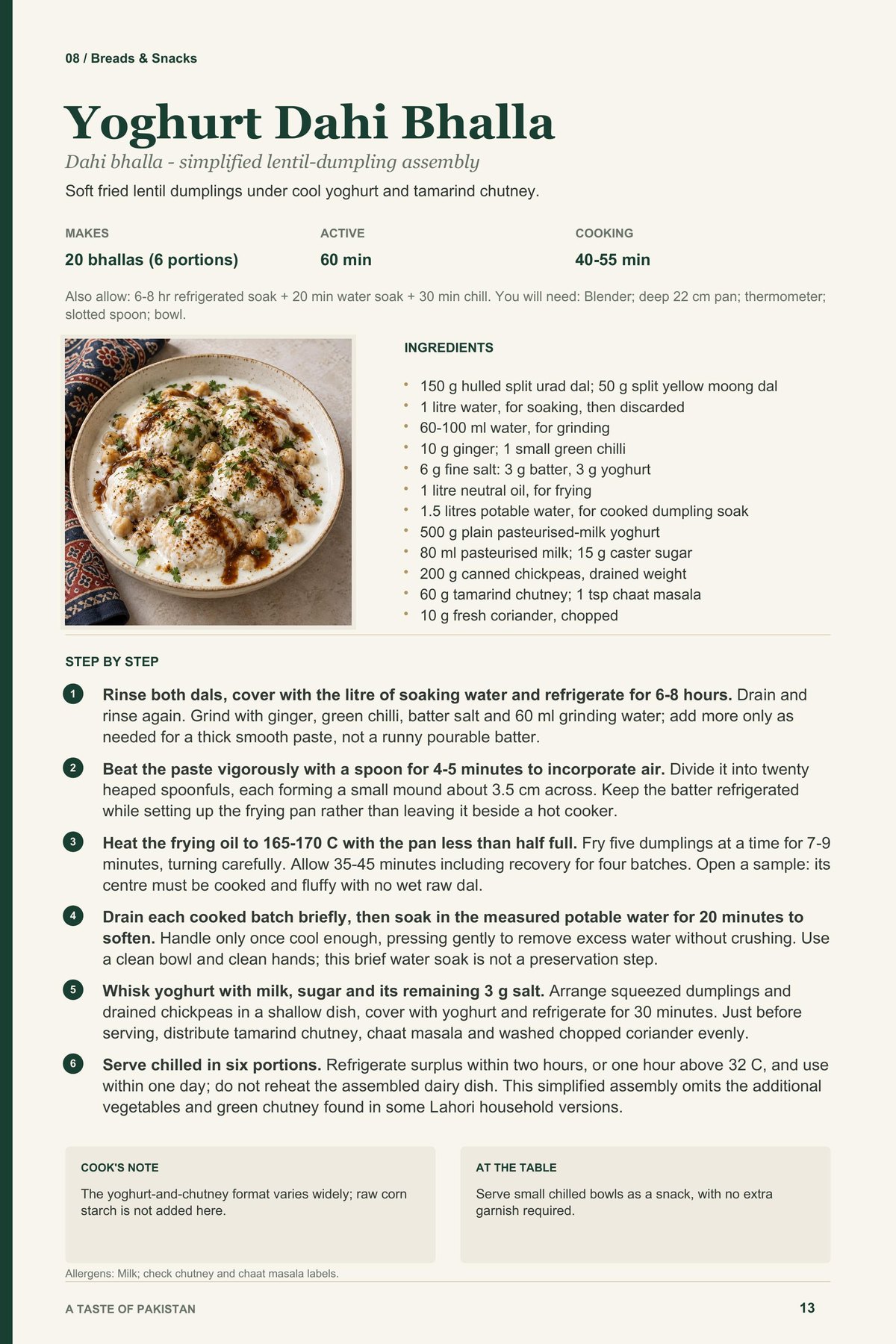 Yoghurt Dahi Bhalla recipe page from A Taste of Pakistan