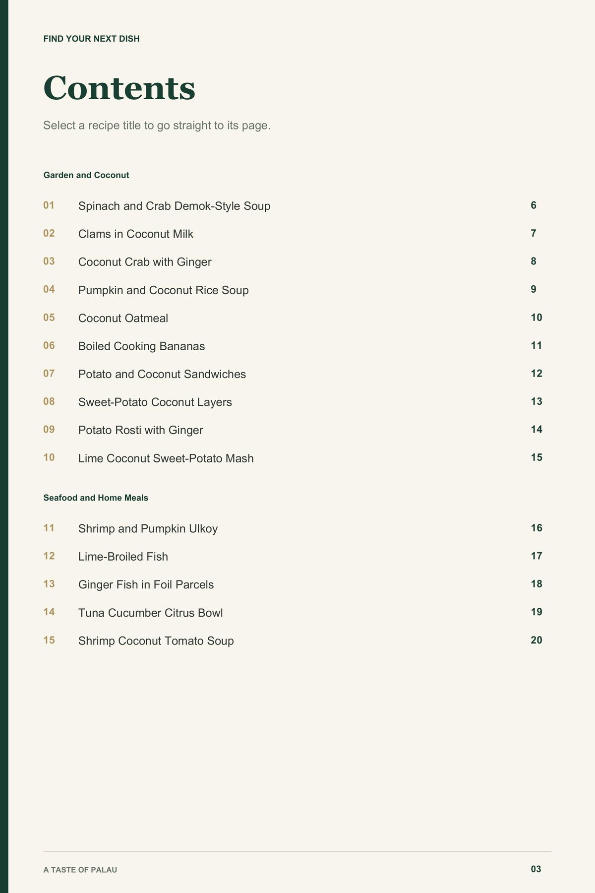 Contents, page 1 from A Taste of Palau
