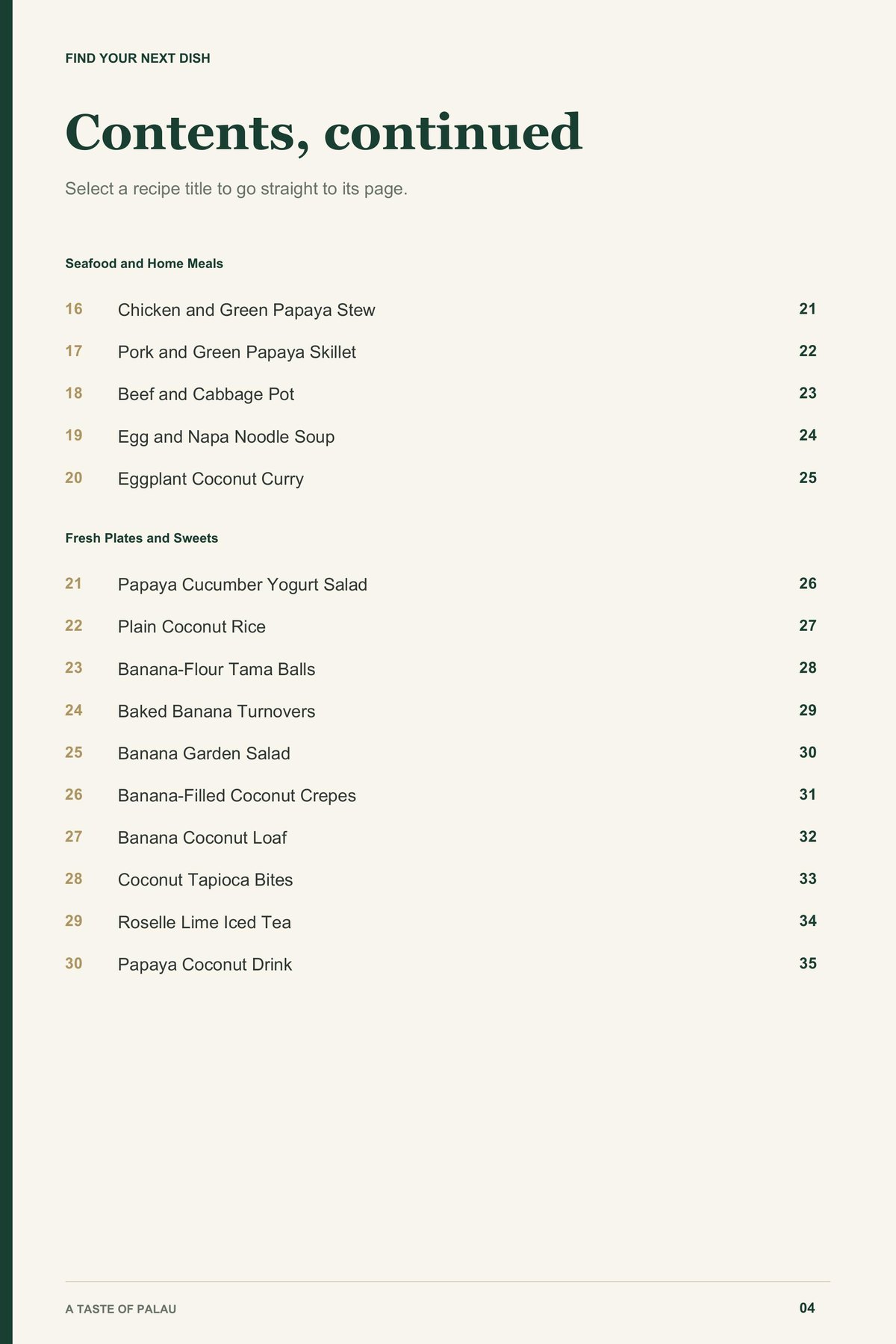 Contents, page 2 from A Taste of Palau