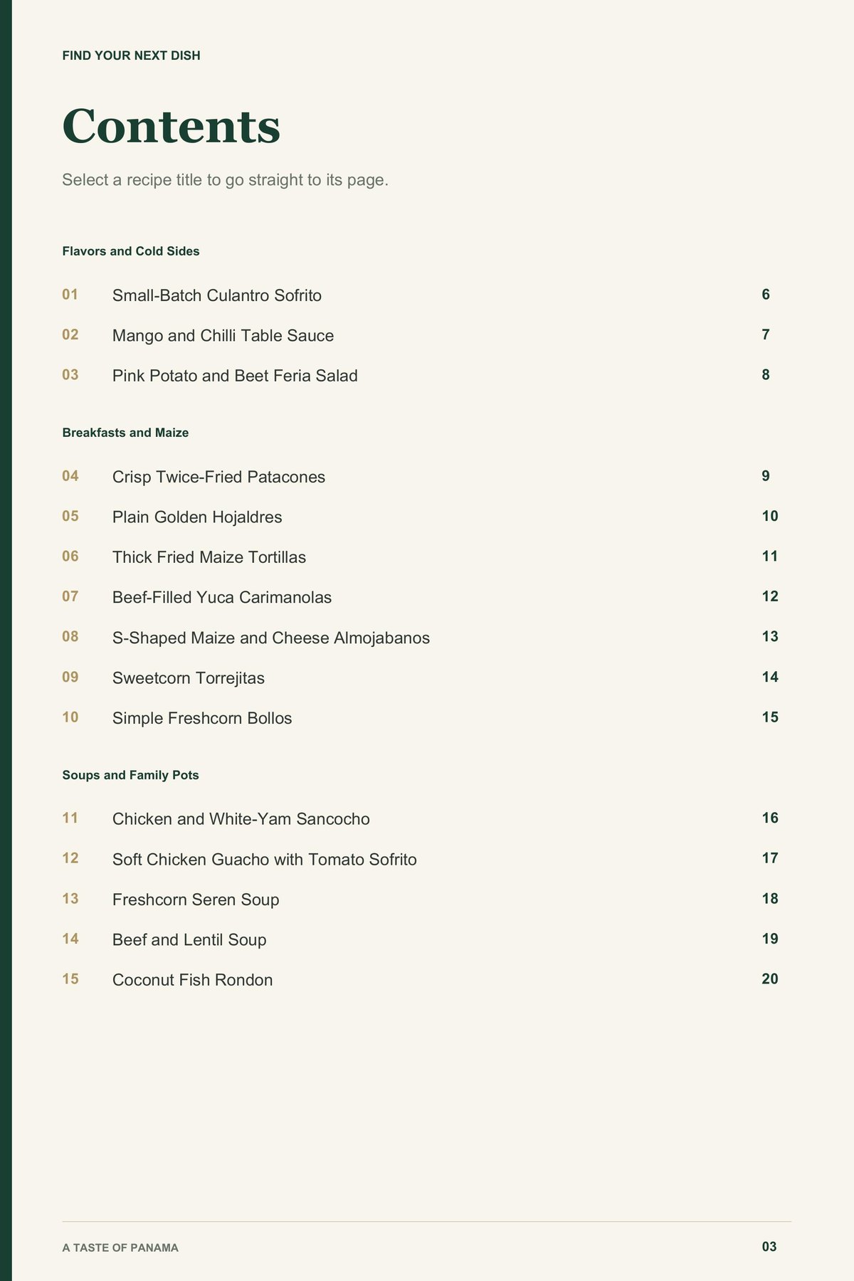 Contents, page 1 from A Taste of Panama