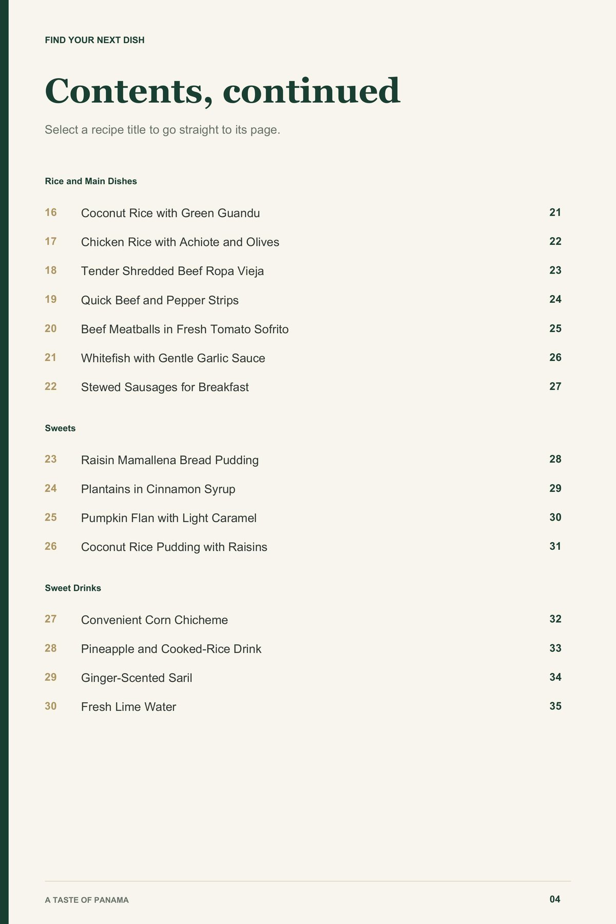 Contents, page 2 from A Taste of Panama
