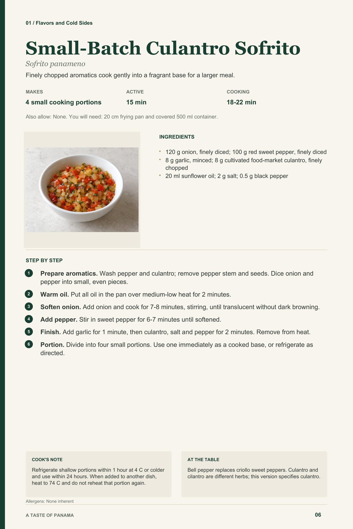 Small-Batch Culantro Sofrito recipe page from A Taste of Panama