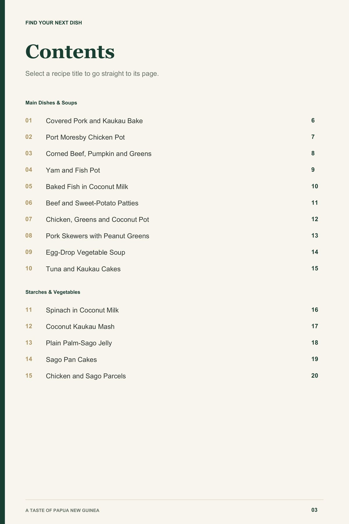 Contents, page 1 from A Taste of Papua New Guinea