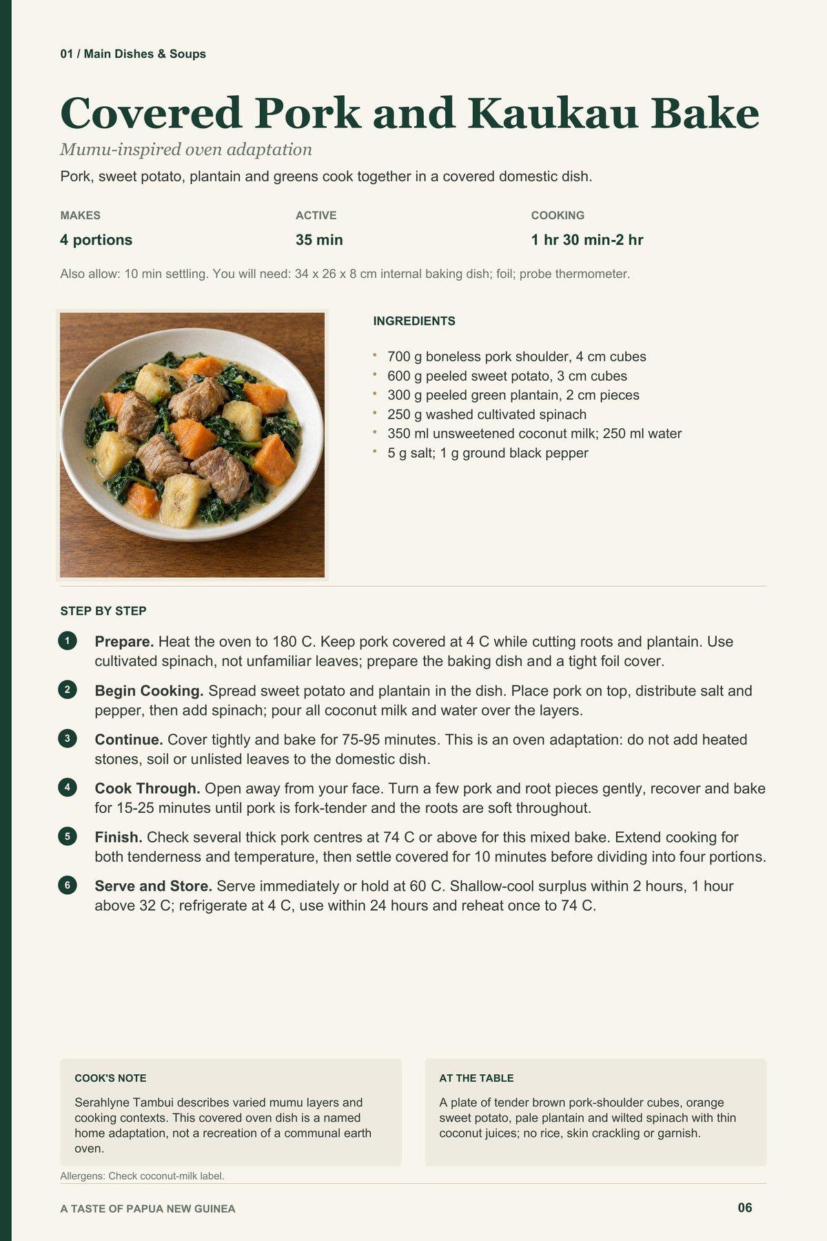 Covered Pork and Kaukau Bake recipe page from A Taste of Papua New Guinea