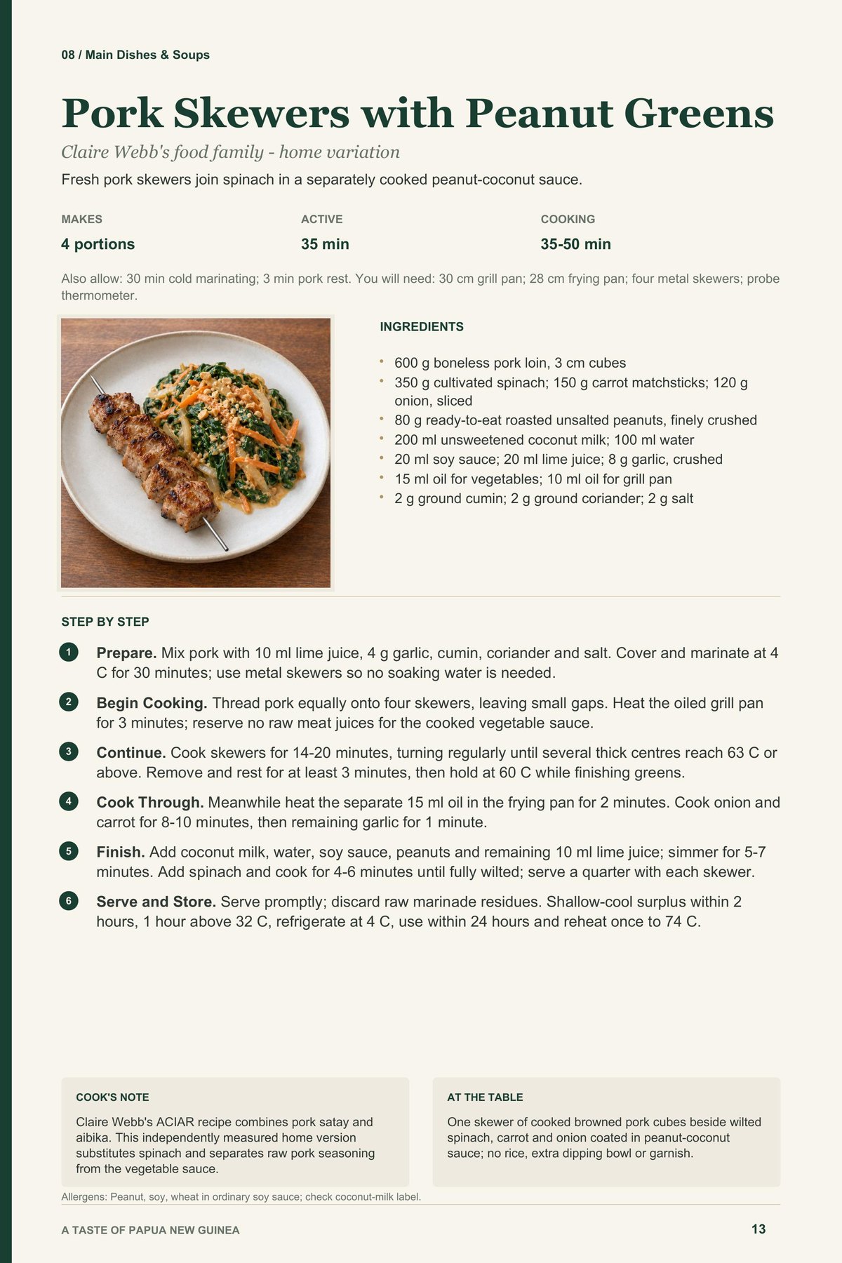Pork Skewers with Peanut Greens recipe page from A Taste of Papua New Guinea
