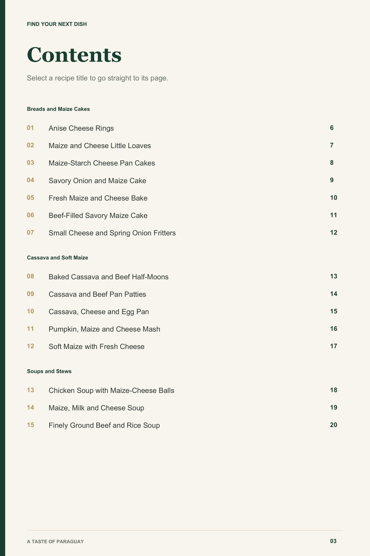 Contents, page 1 from A Taste of Paraguay