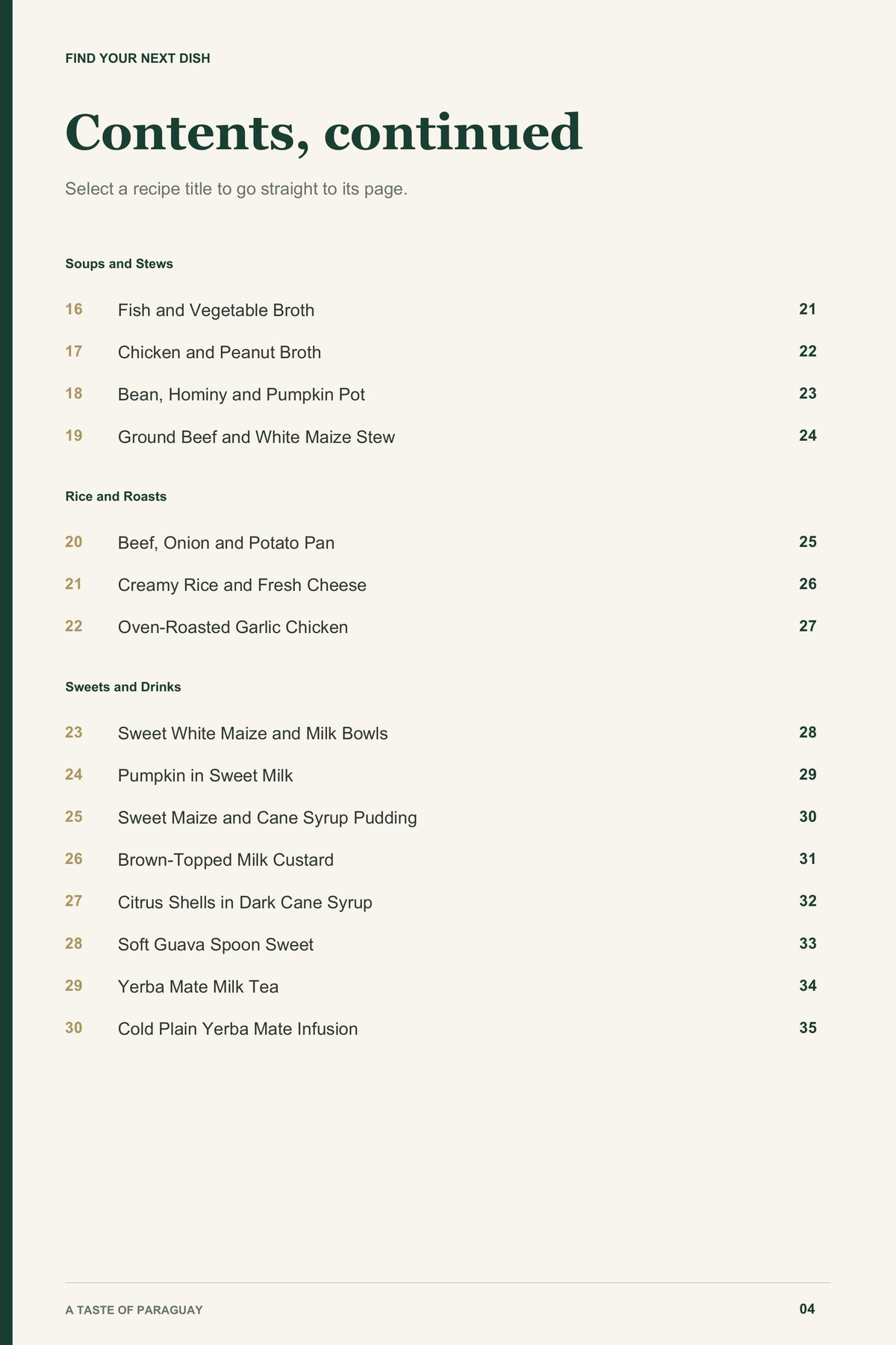 Contents, page 2 from A Taste of Paraguay
