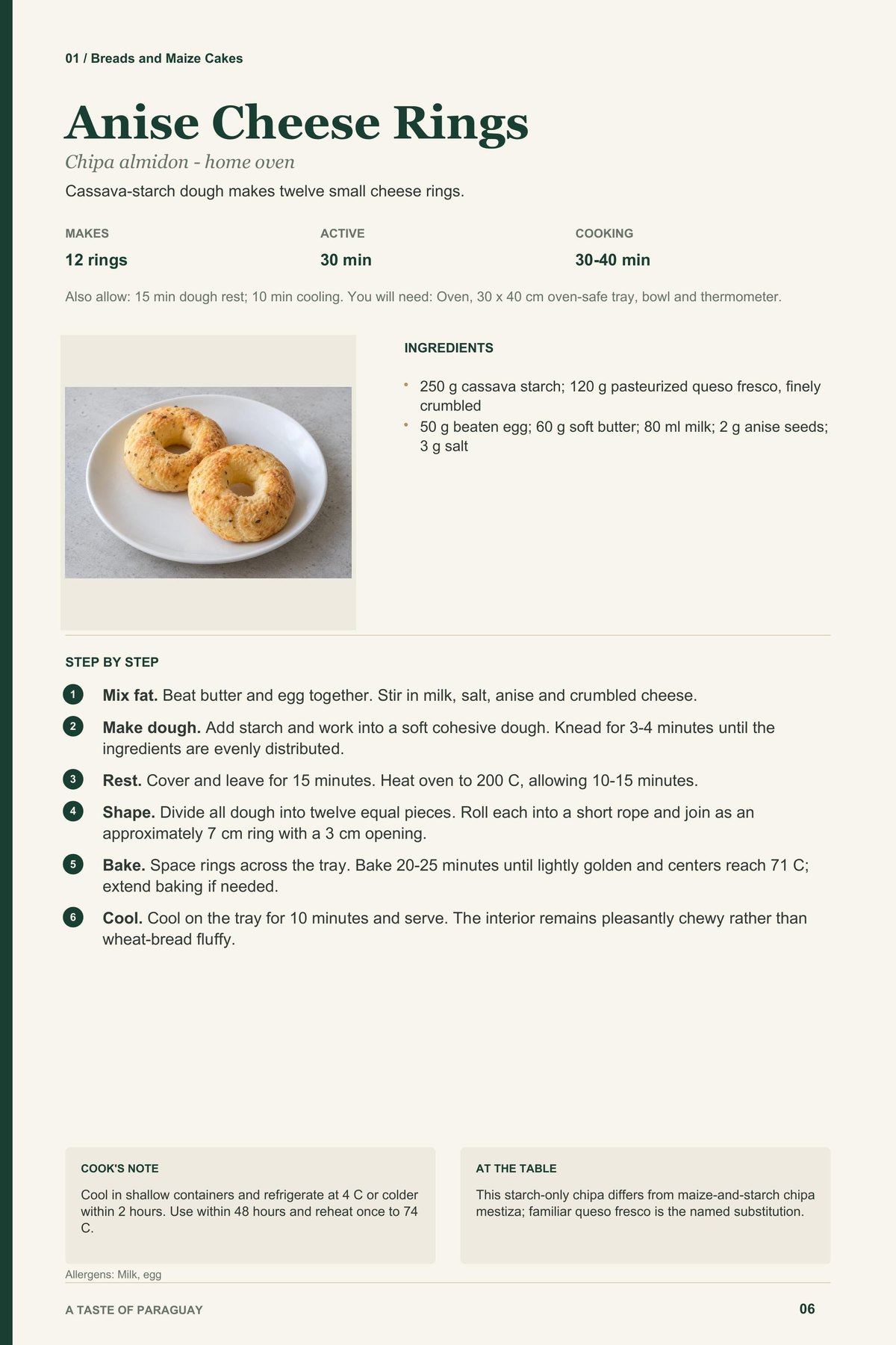 Anise Cheese Rings recipe page from A Taste of Paraguay