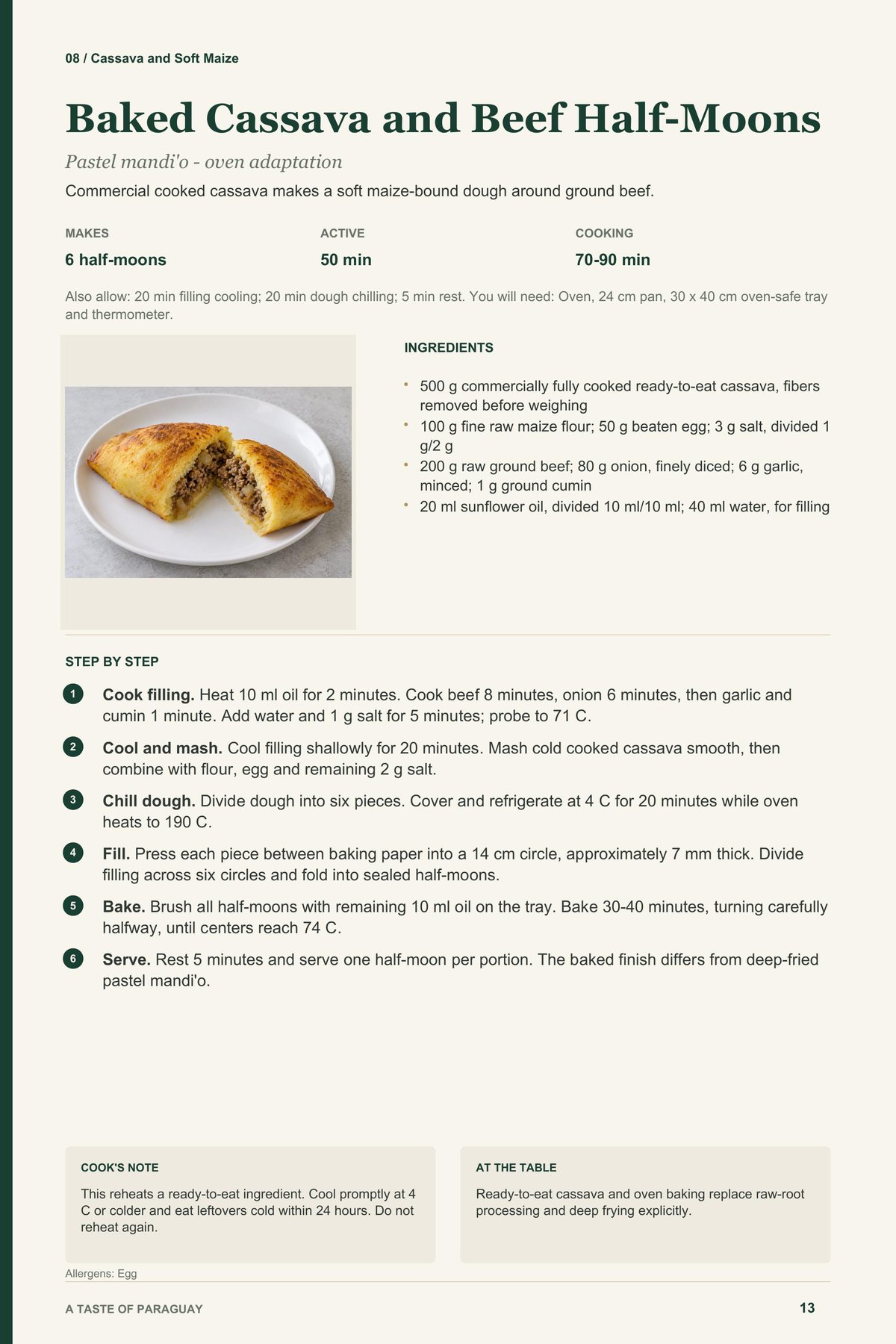 Baked Cassava and Beef Half-Moons recipe page from A Taste of Paraguay