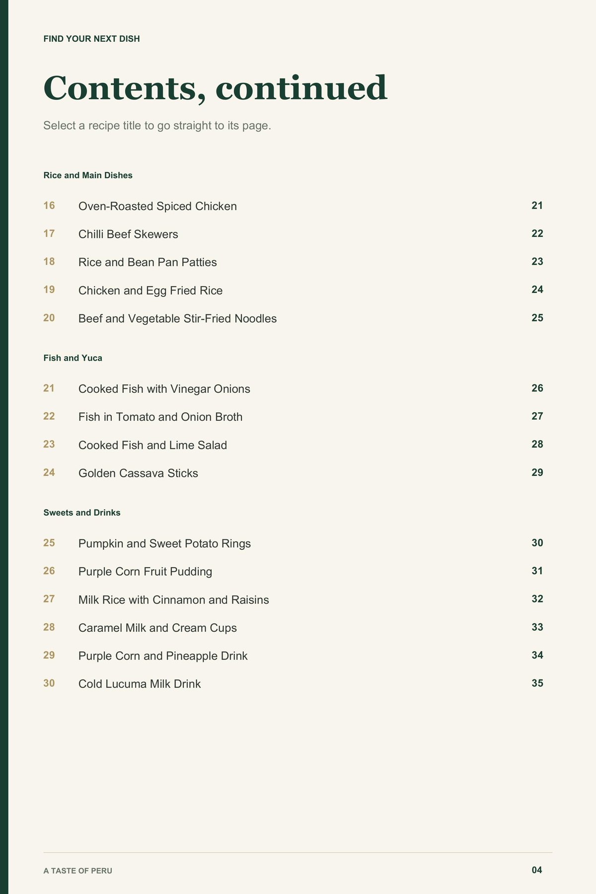 Contents, page 2 from A Taste of Peru