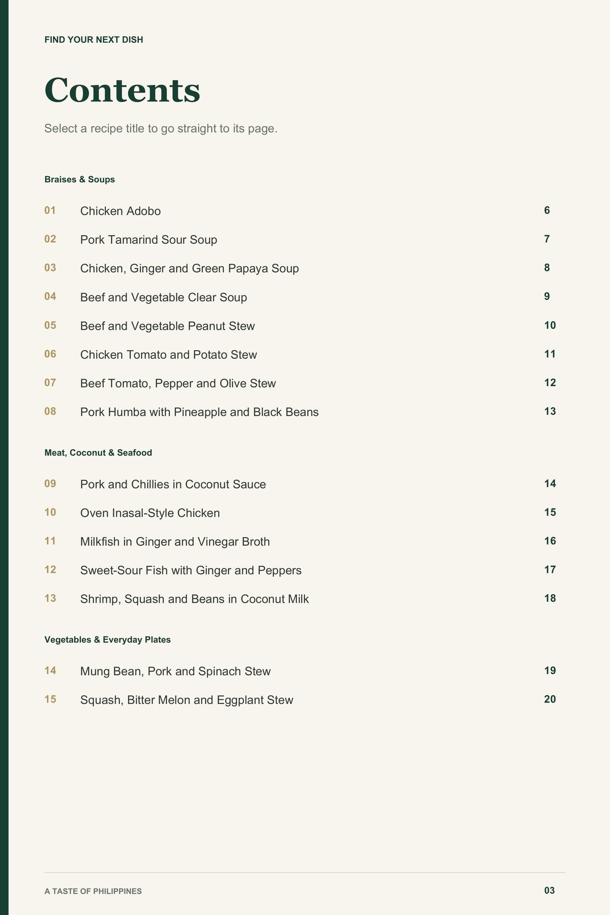 Contents, page 1 from A Taste of Philippines