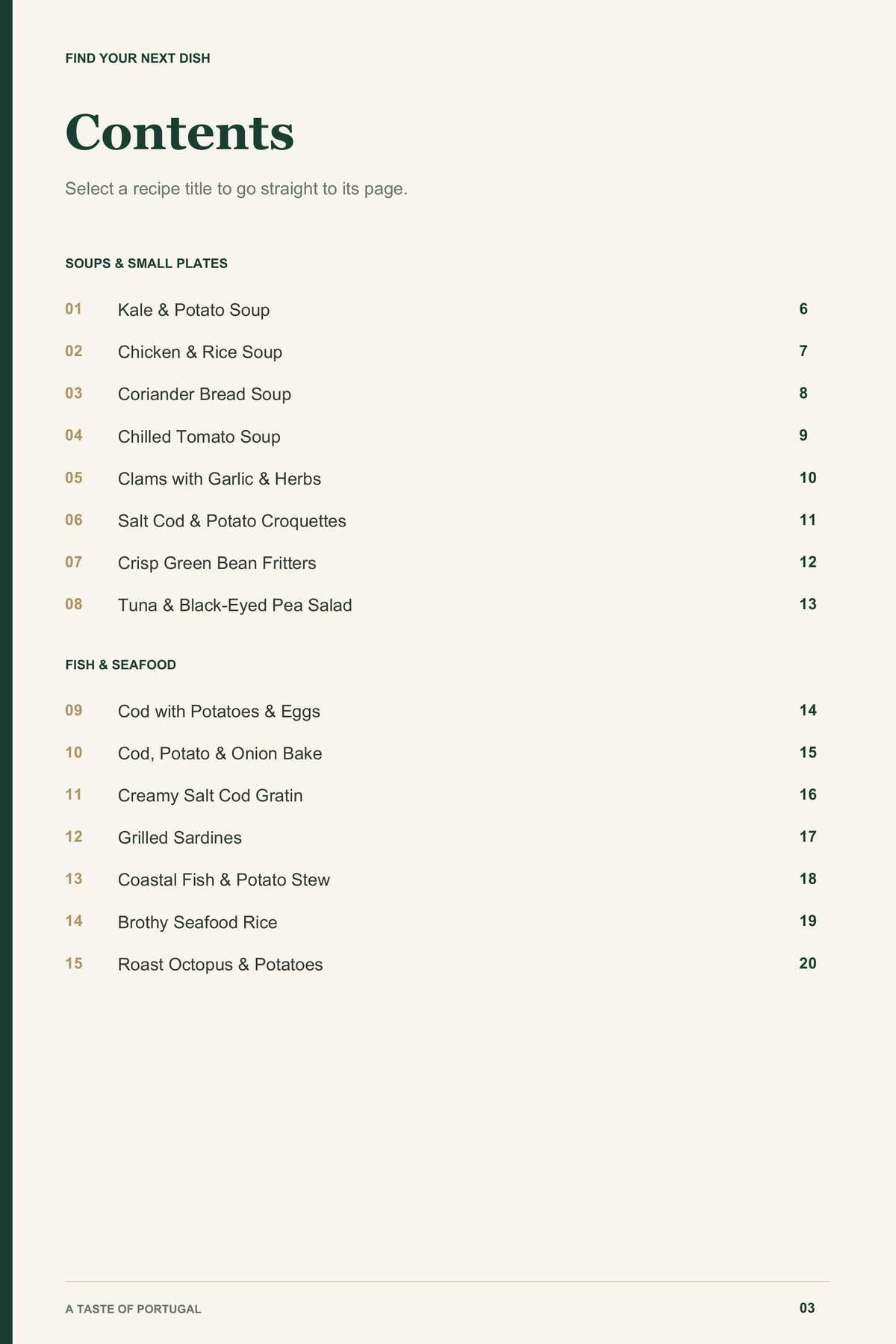 Contents, page 1 from A Taste of Portugal