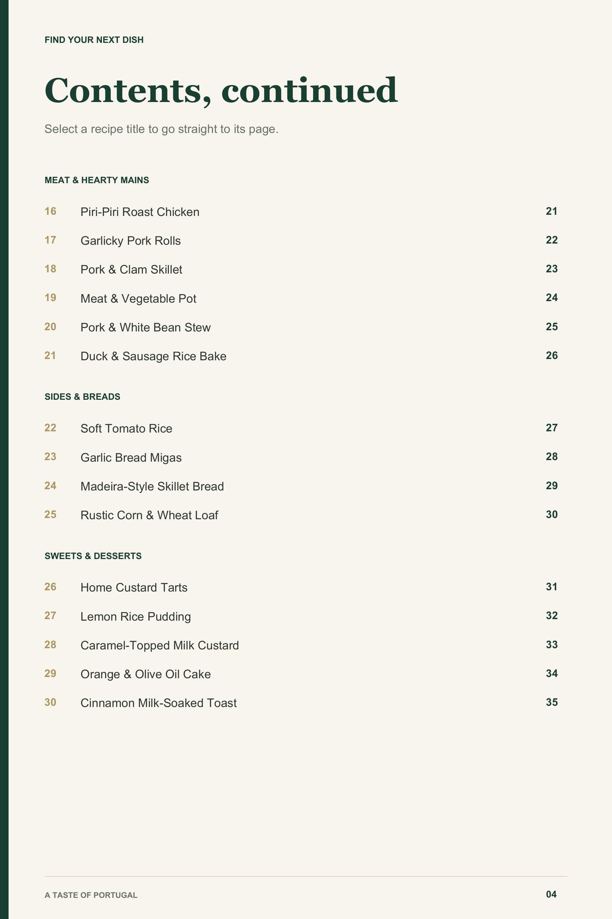 Contents, page 2 from A Taste of Portugal