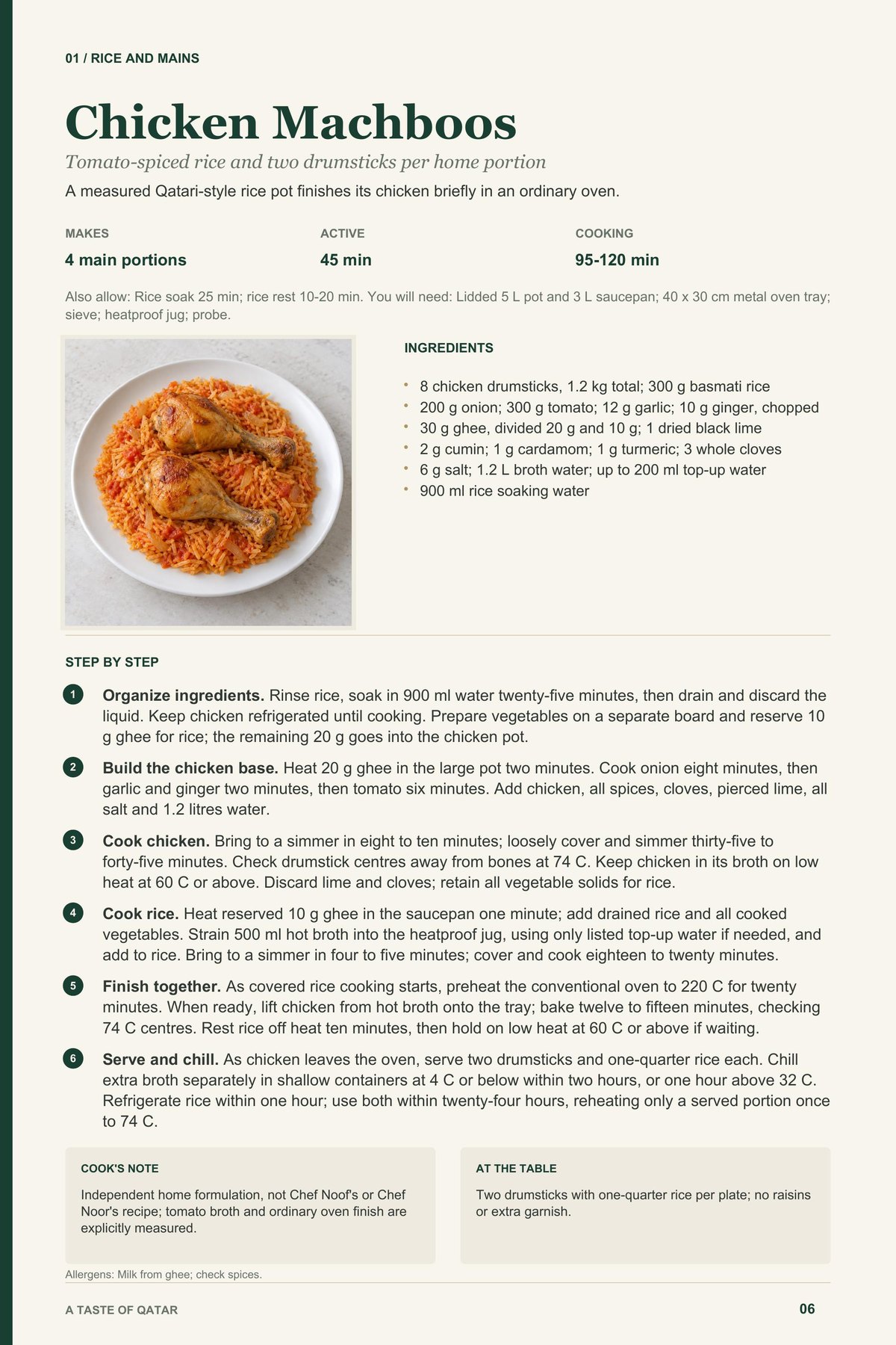 Chicken Machboos recipe page from A Taste of Qatar