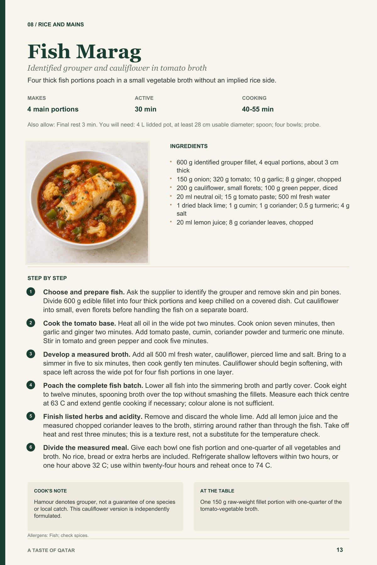 Fish Marag recipe page from A Taste of Qatar